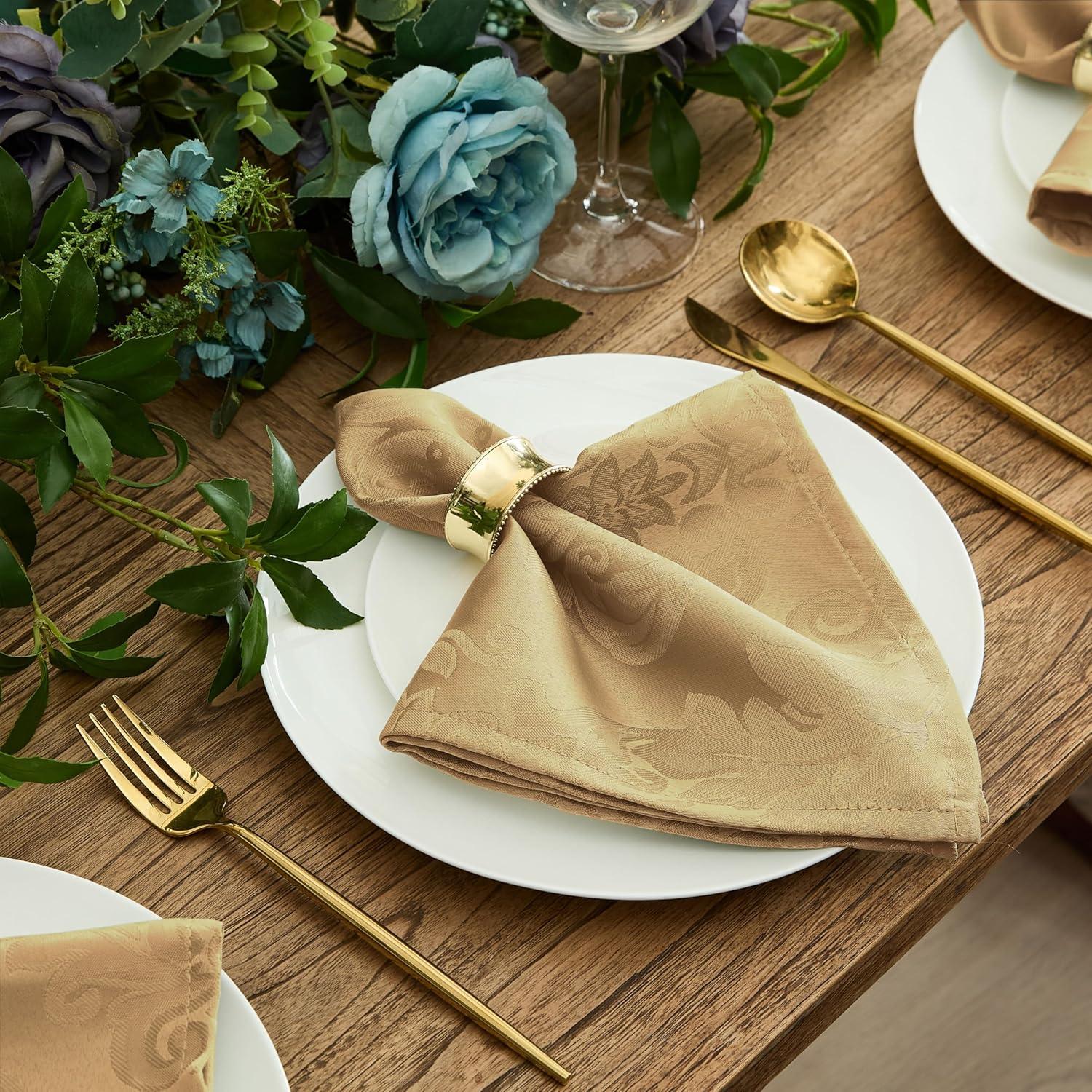 Barcelona Jacquard Damask Stain Resistant Tablecloth - 60" x 144" Rectangle - Gold - Elrene Home Fashions