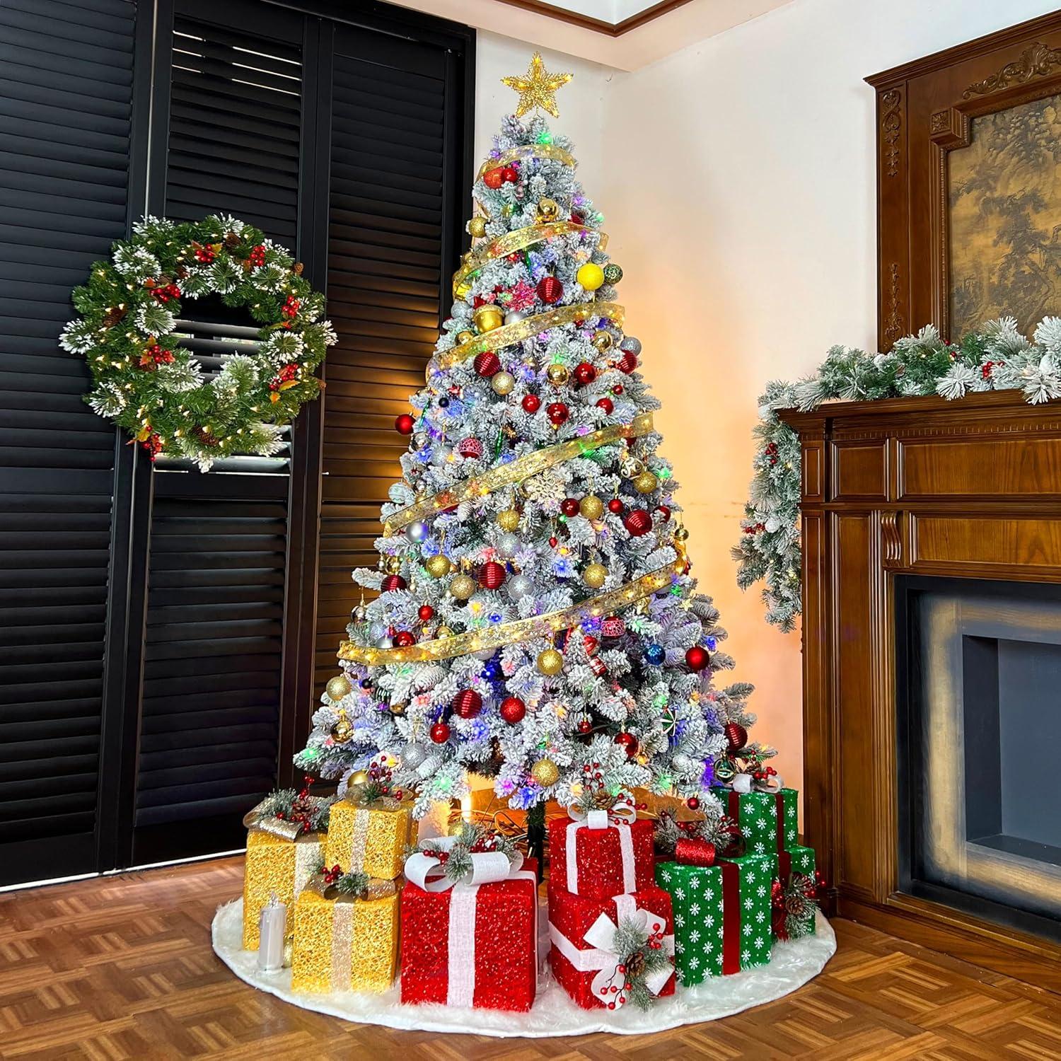 Home Accents Holiday 6.5 Ft. Pre-Lit LED Festive Pine Flocked Artificial Christmas Tree