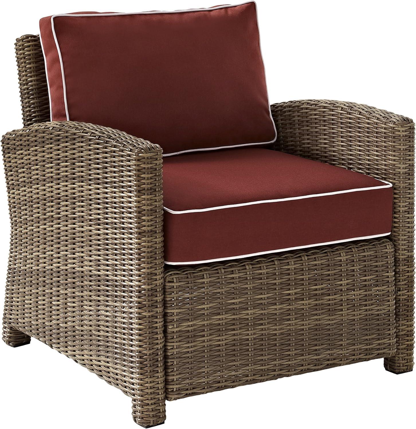 Bradenton 2-Piece Brown Wicker Outdoor Armchair Set with Red Cushions