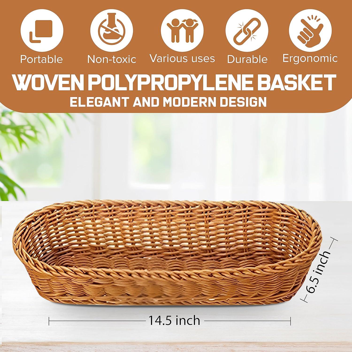 Kovot Wicker Bread Basket - 14.5" Woven Polypropylene Basket – For Food Display and Serving – Snack Organizer Basket