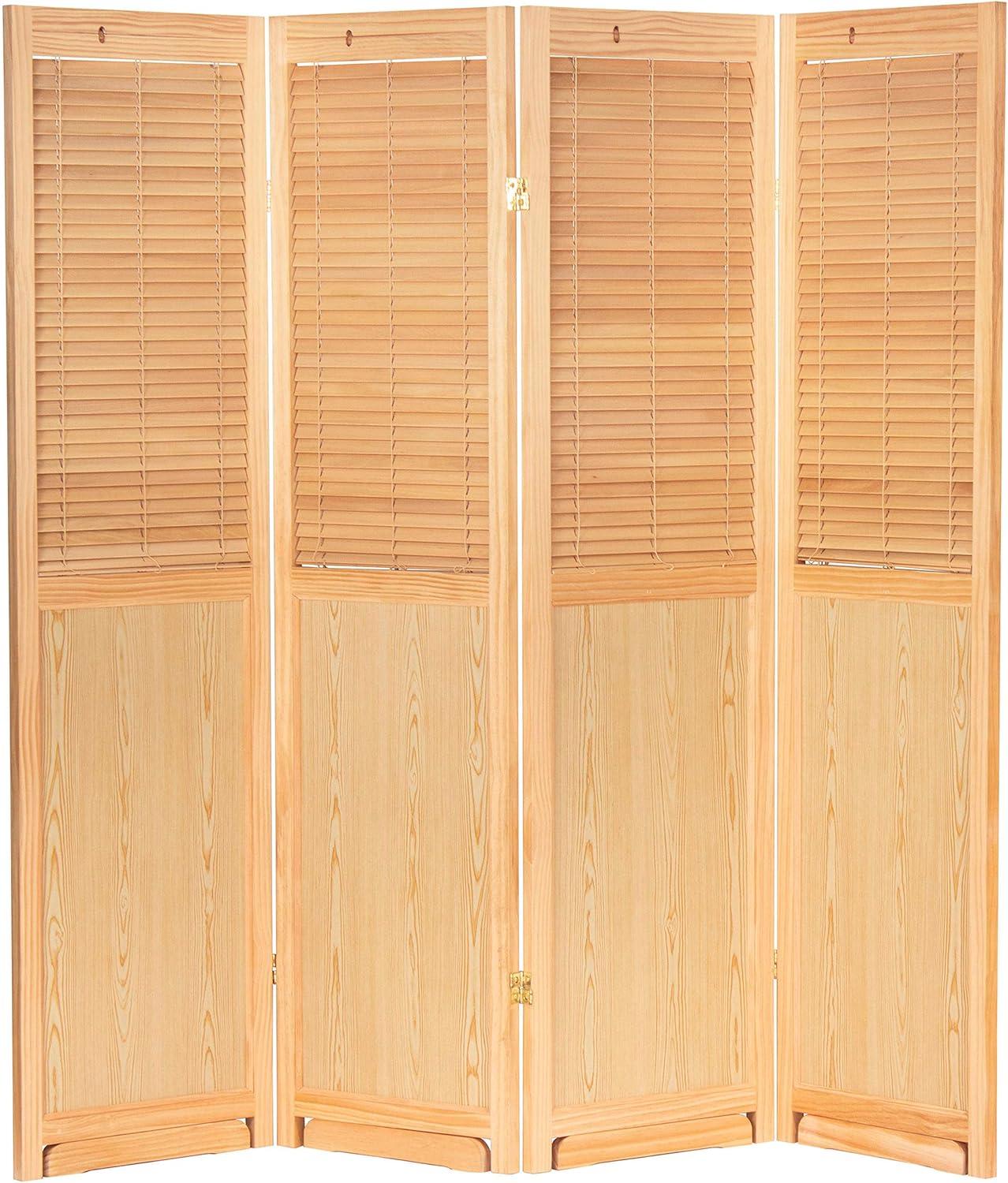 Oriental Furniture 6 ft. Tall Adjustable Shutter Room Divider Natural - 4 Panel