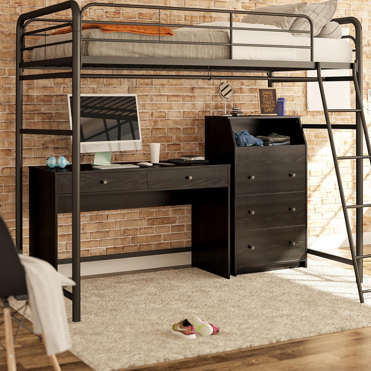 Black Oak Rectangular Desk with Two Drawers