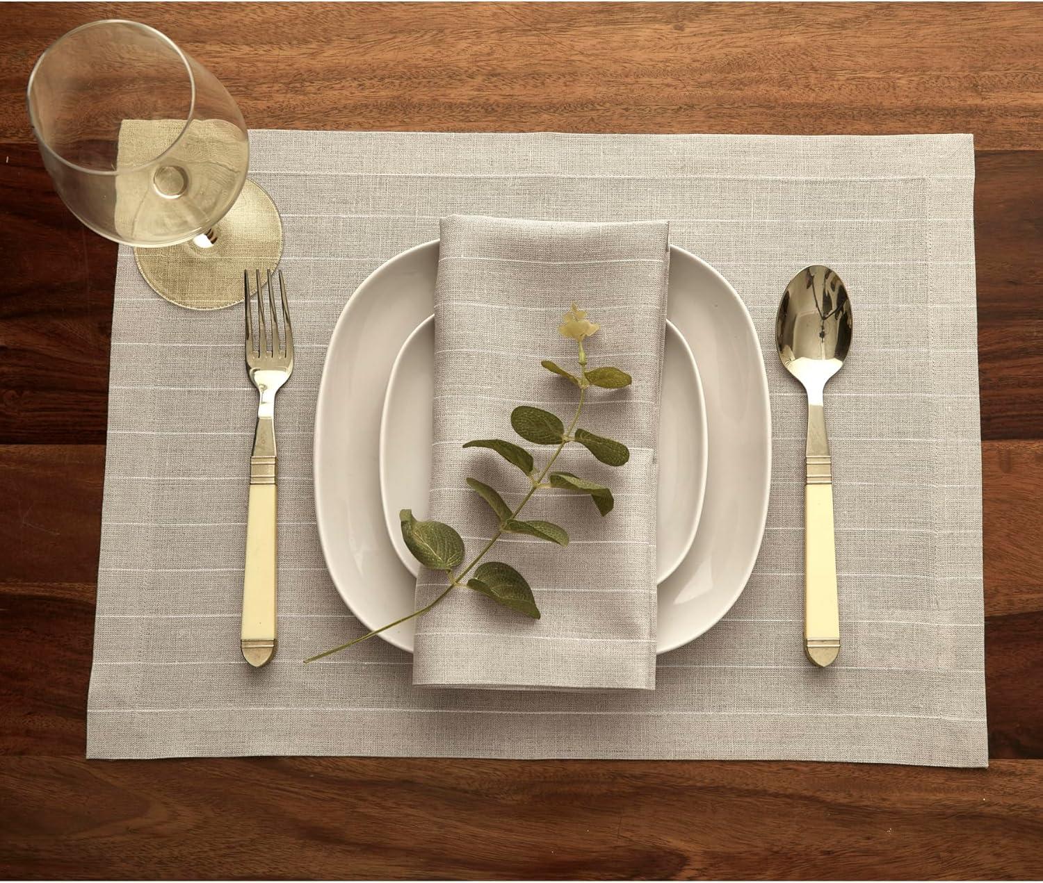 Natural and White Pinstripe Linen Placemats Set of 4