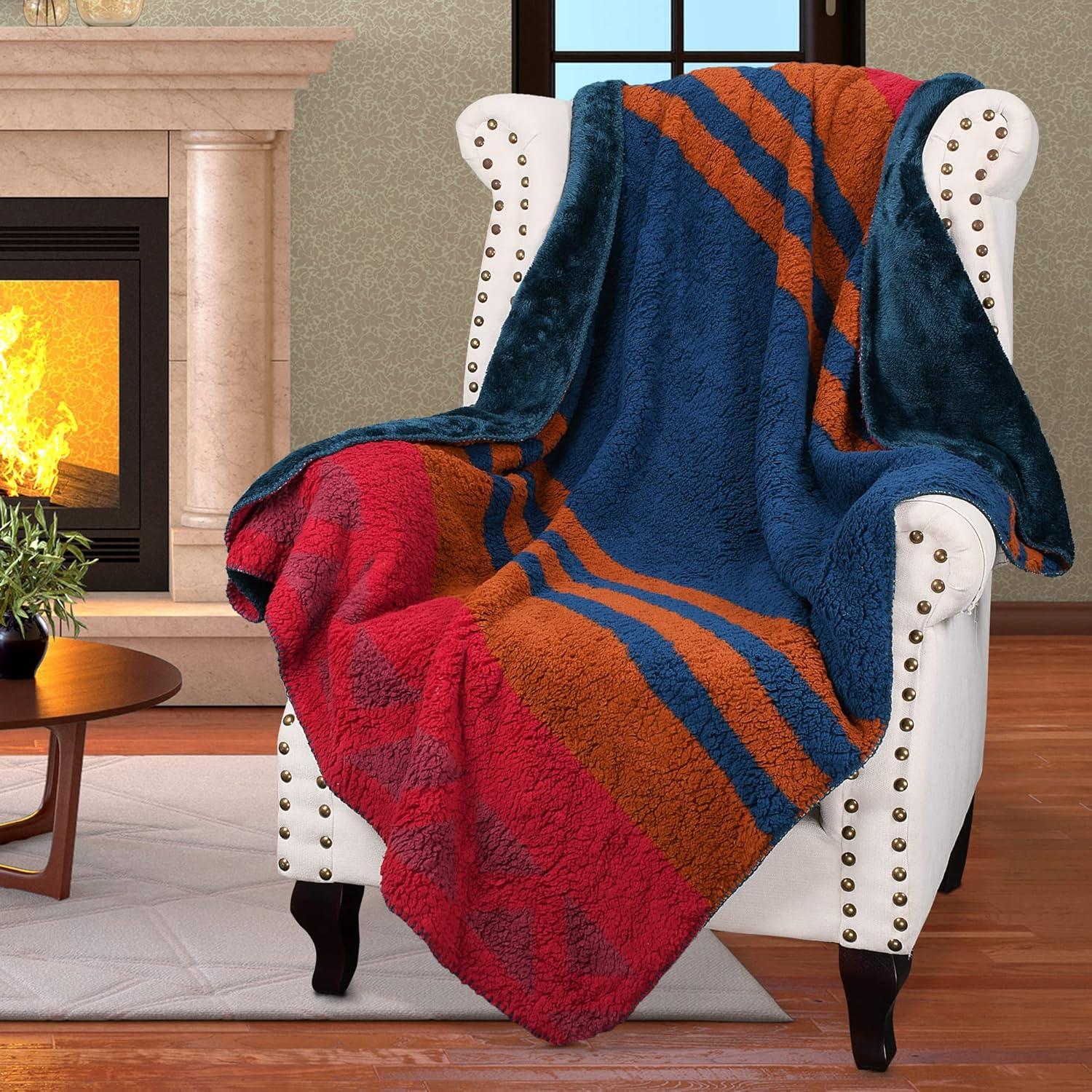 Southwest Throw Blanket, Aztec Blanket for Couch or Room Decor, Reversible Comfy Fluffy Blanket, Gift Blanket, 50 x 60 inches