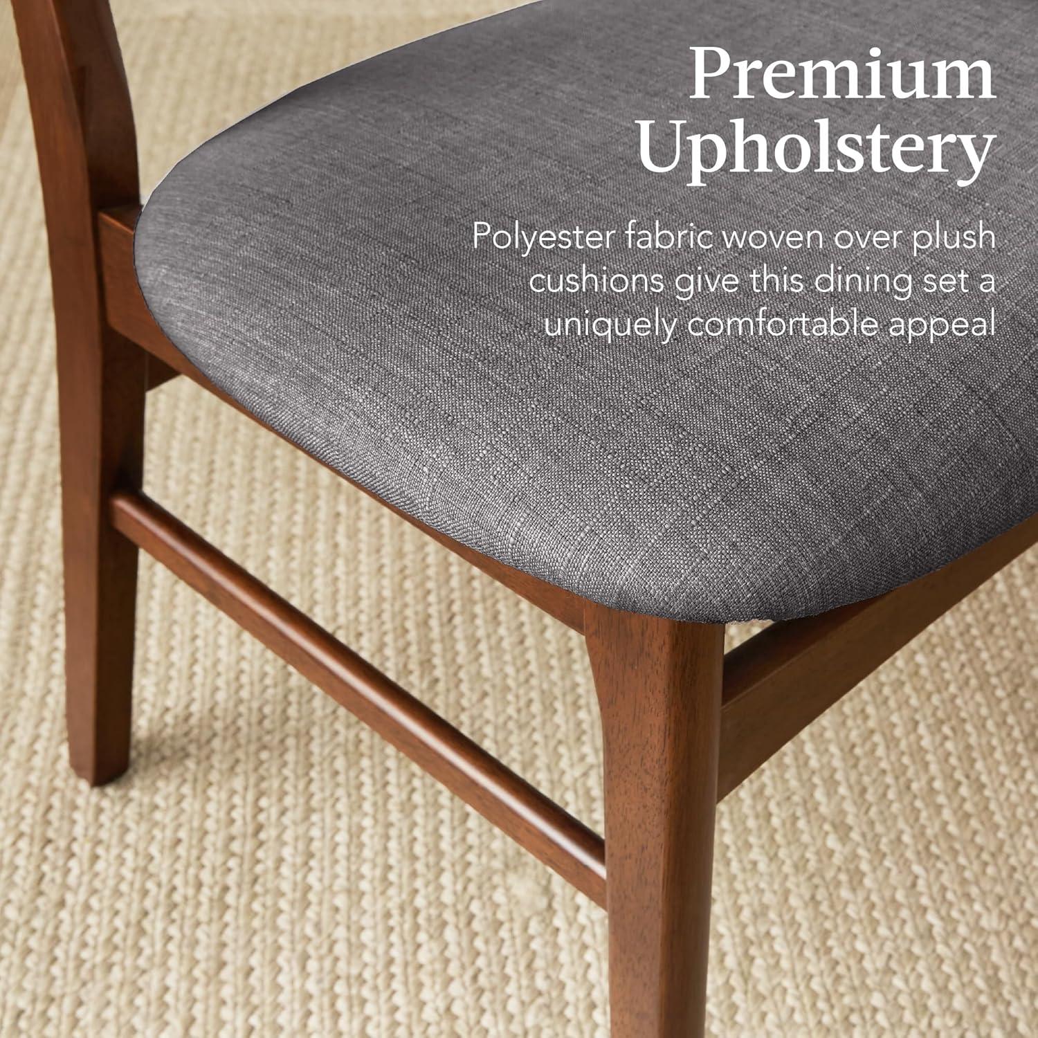 George Oliver 6-Piece Mid-Century Modern Upholstered Wooden Dining Set W/ 4 Chairs, Bench - Walnut/Gray