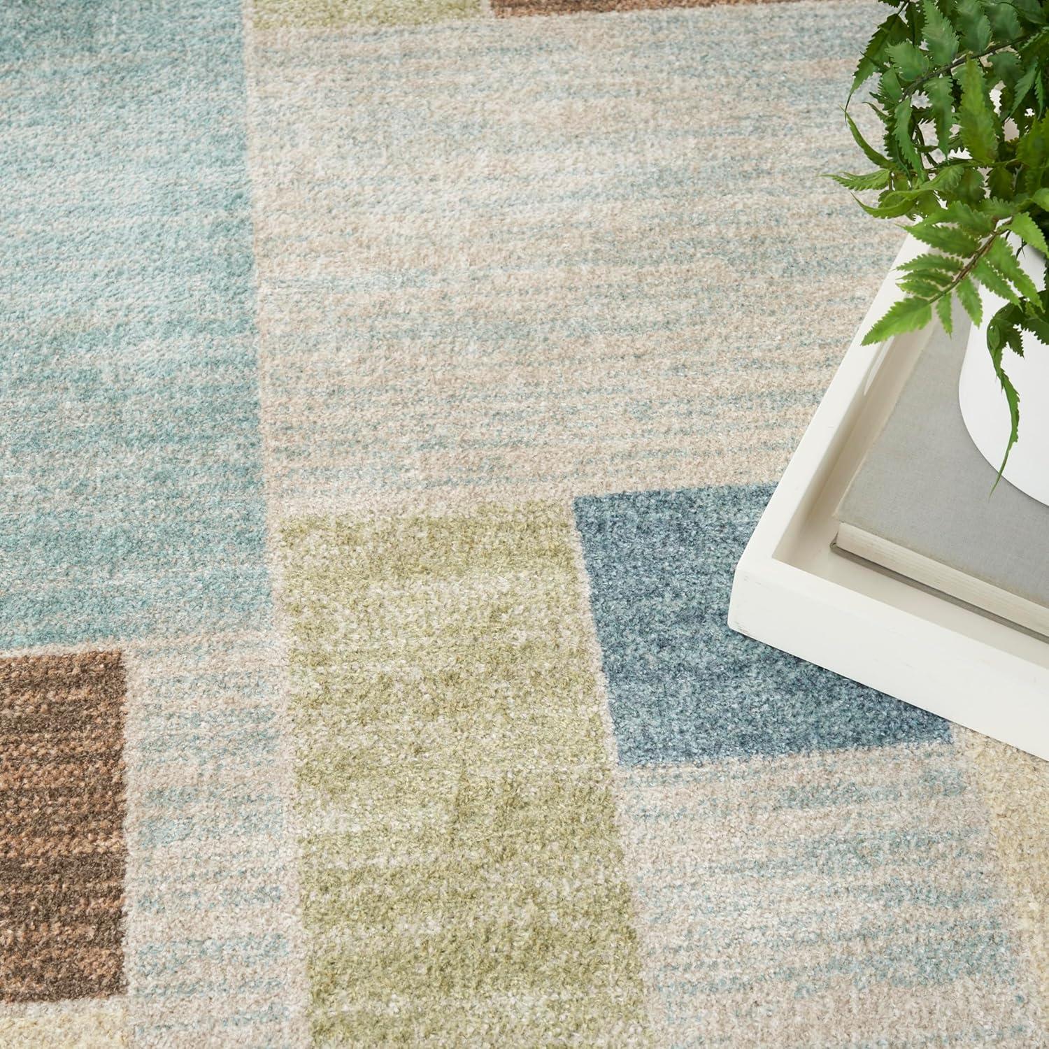 Nourison Astra Machine Washable Contemporary Color Block Indoor Rug Blue Green Multi 5'3" x 7'