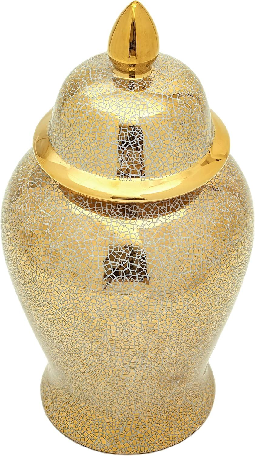 18-Inch Gold Crackle Porcelain Temple Jar