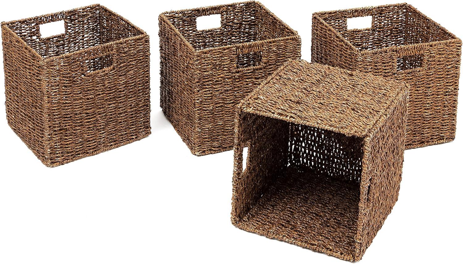 Highland Dunes 12" Foldable Woven Paper Rope Storage Basket with Iron Wire Frame (Set of 4)