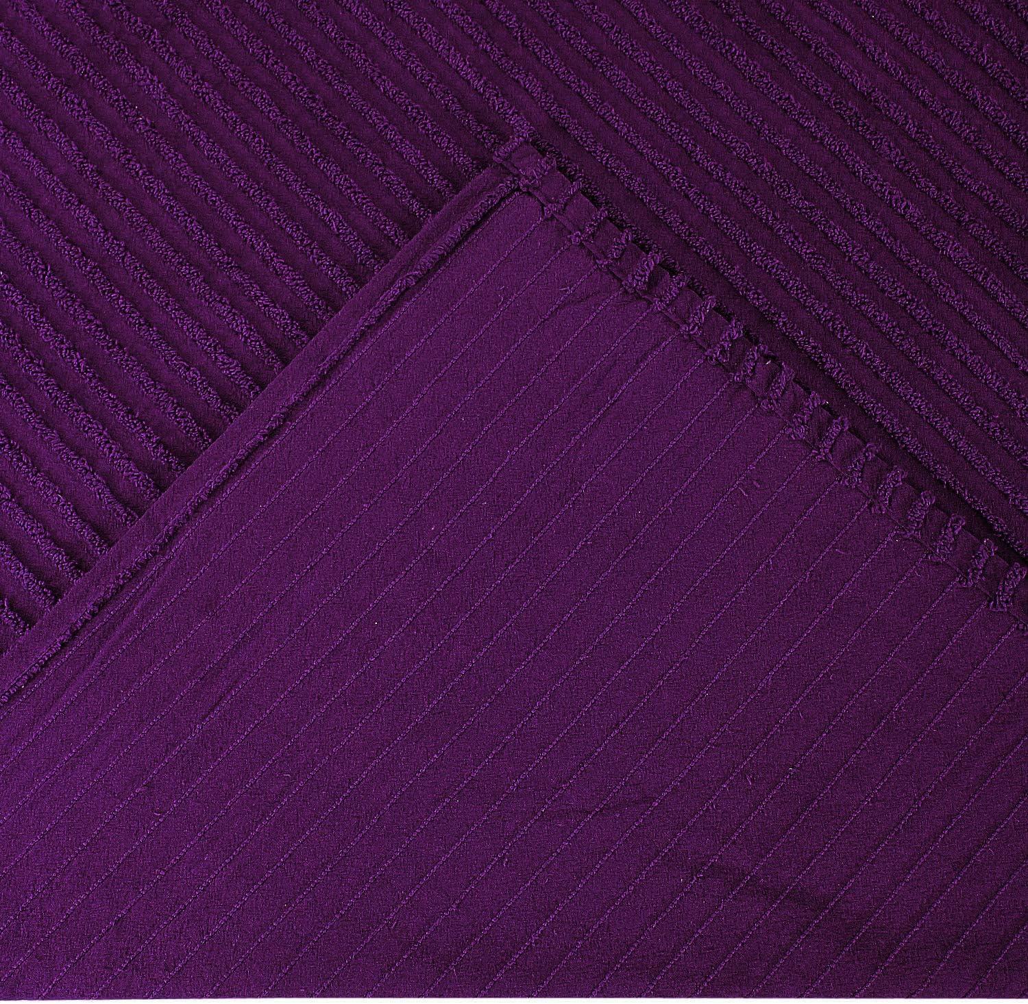 Better Trends 100% Cotton Queen Bedspread – Soft & Cozy Classic Stripe Coverlet, Machine Washable (102" x 110", Plum) Jullian Collection