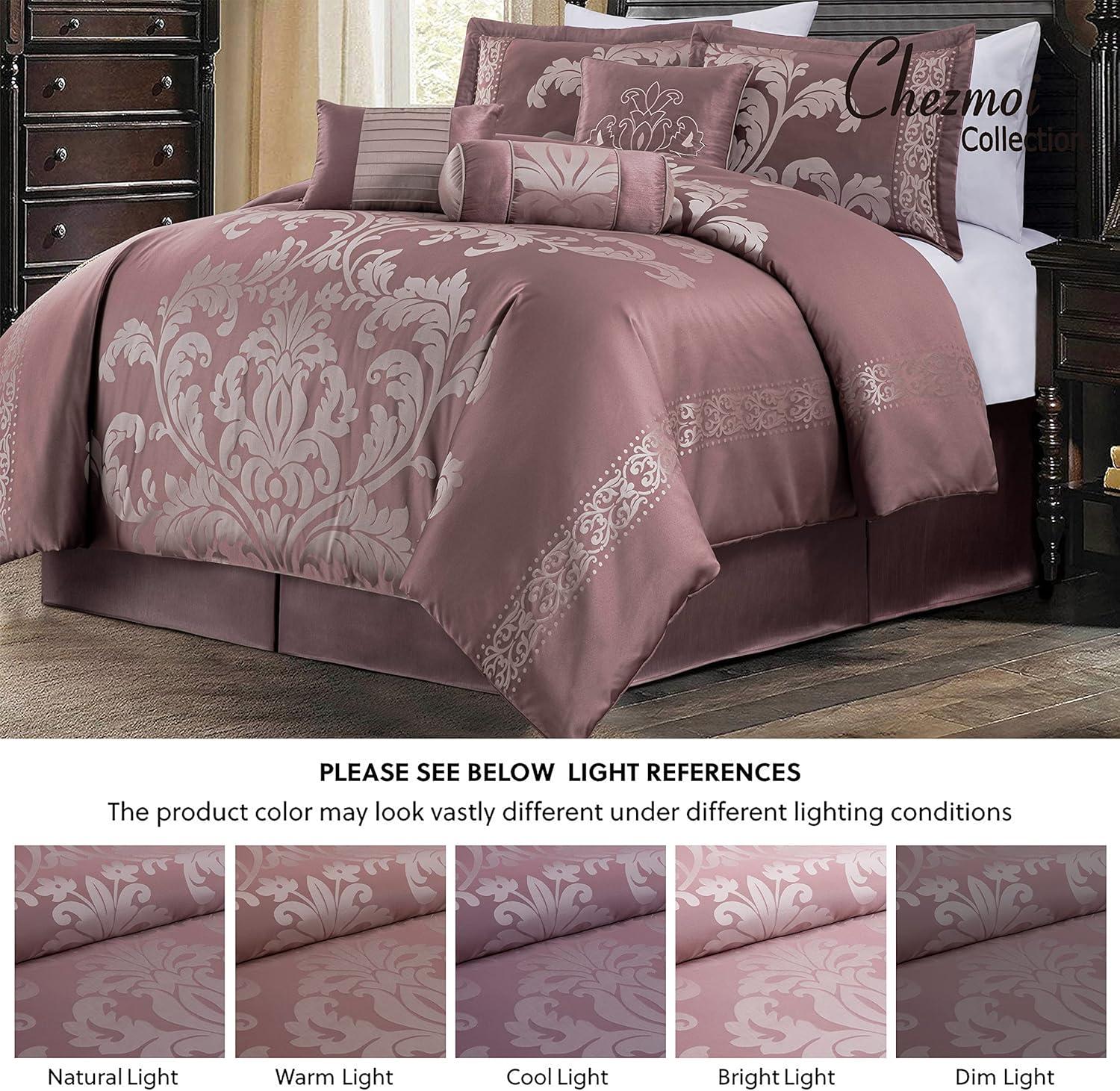 King Woodrose and Gray Jacquard Floral Comforter Set