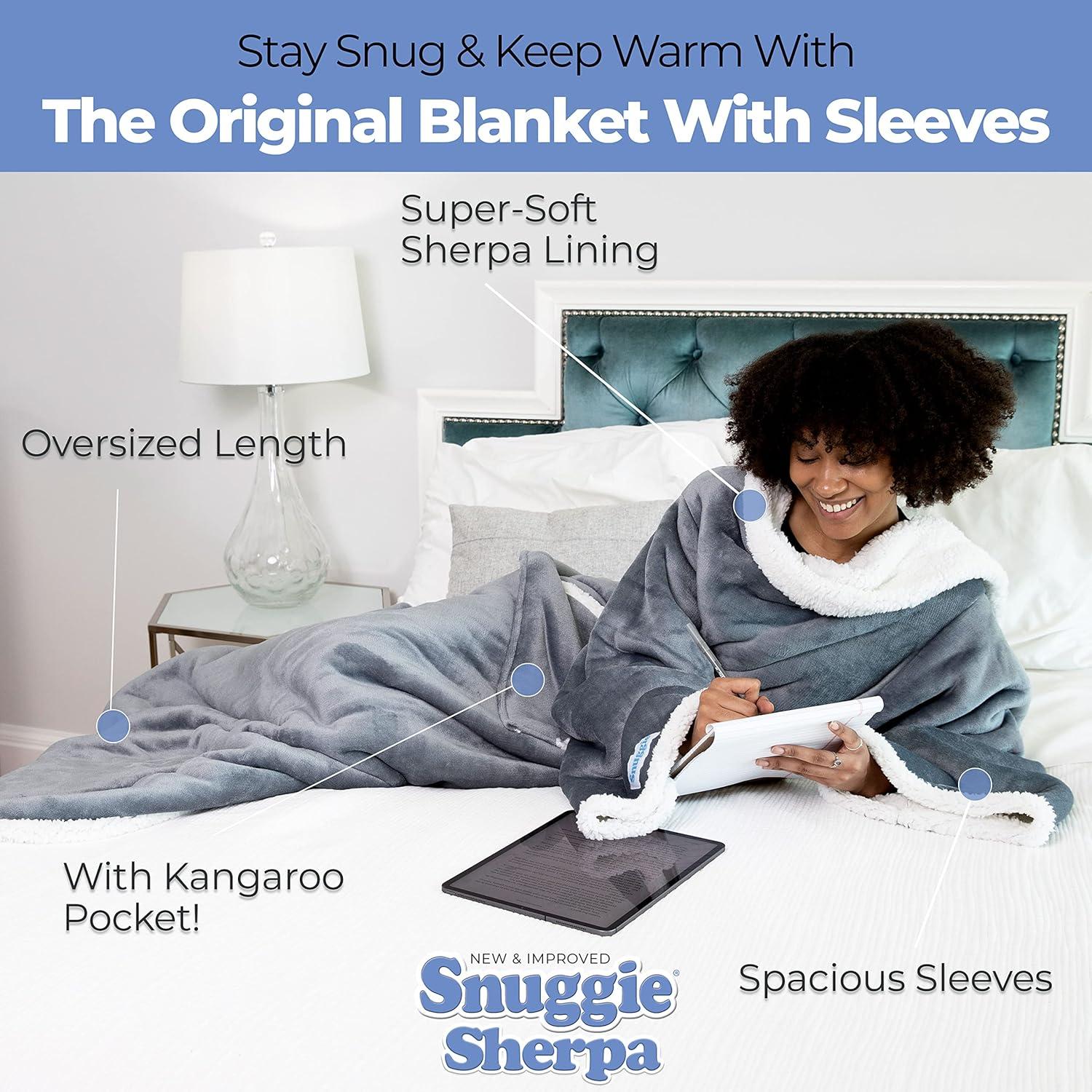 Snuggie Sherpa the Original Wearable Blanket with Sleeves, Adult Size, Charcoal