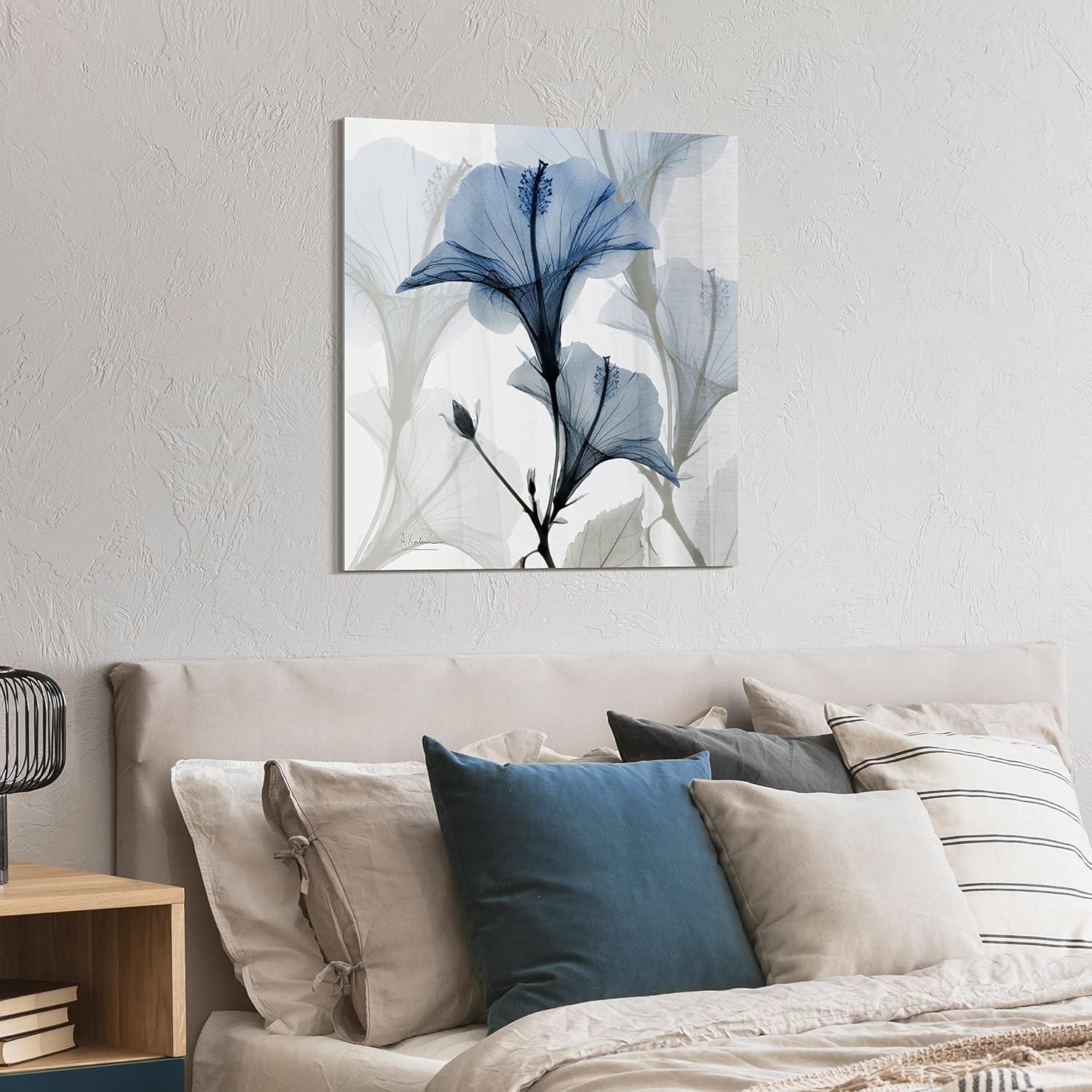 Blue Xray Floral Frameless Free Floating 24 in x 24 in Photography Art Prints, by Empire Art