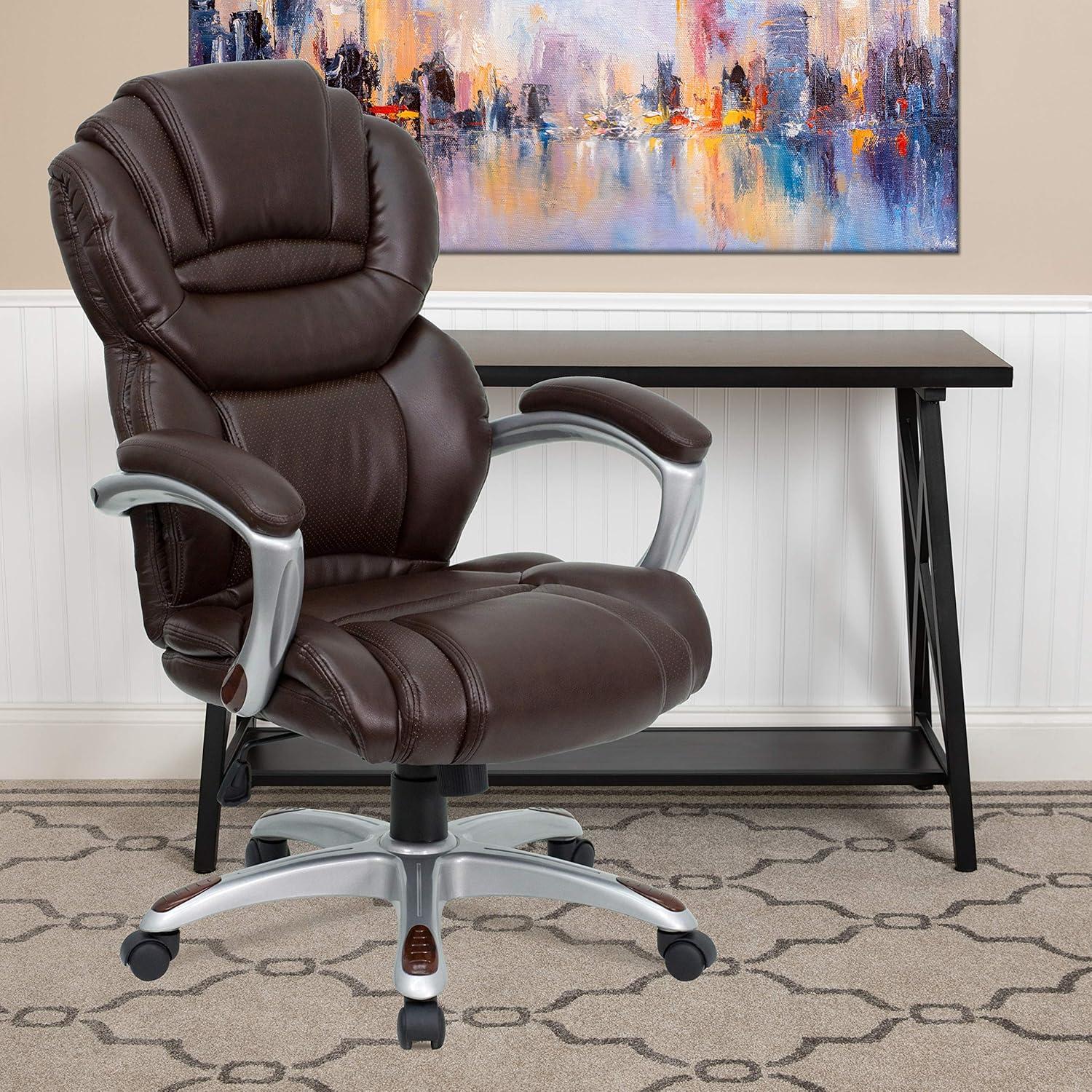 High Back LeatherSoft Executive Swivel Ergonomic Office Chair with Accent Layered Seat and Back and Padded Arms Brown - Flash Furniture