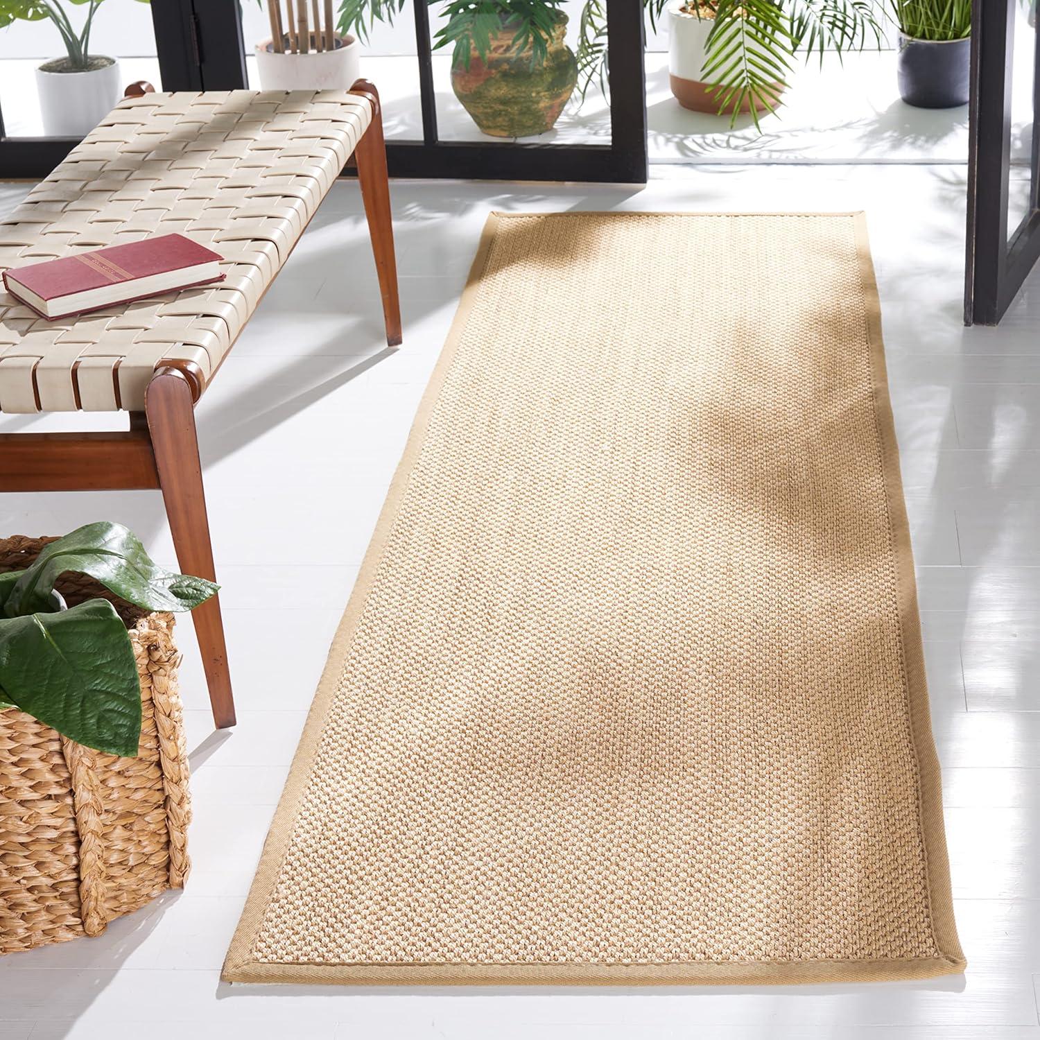 SAFAVIEH Natural Fiber Jovana Border Seagrass Area Rug, Maize/Linen, 10' x 10' Square