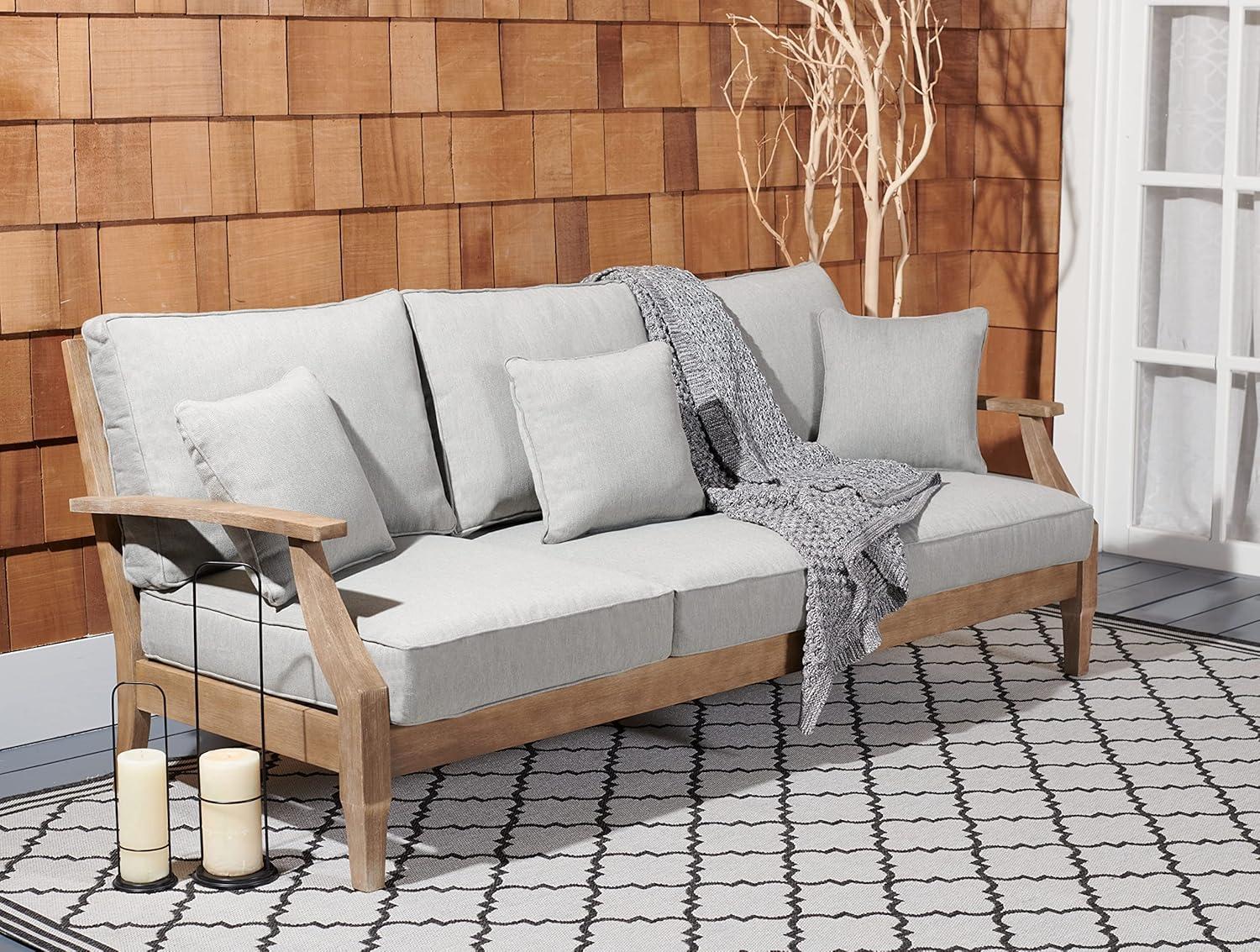 Martinique Natural Wood Patio Sofa with Grey Cushions