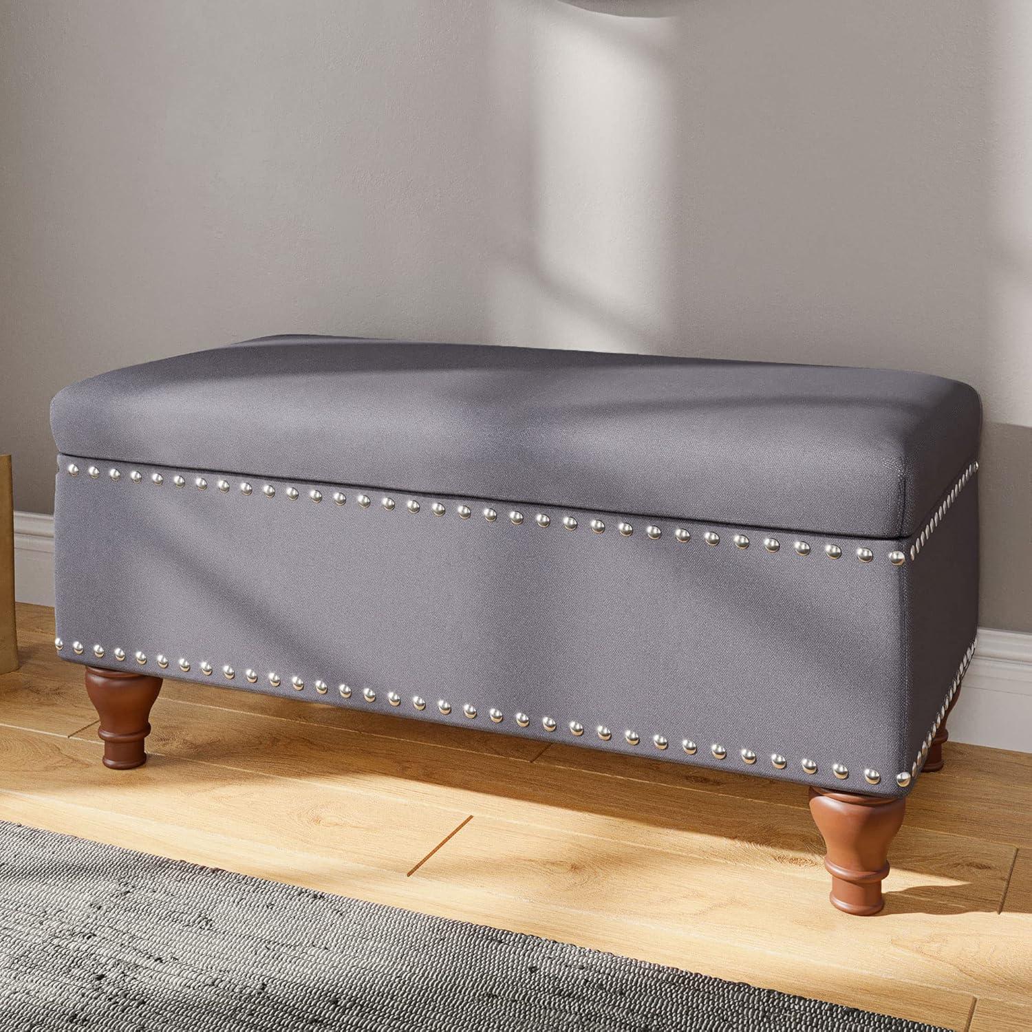 BELLEZE 35 Inch Button Tufted Top Ottoman Bench - Quincy (Gray)