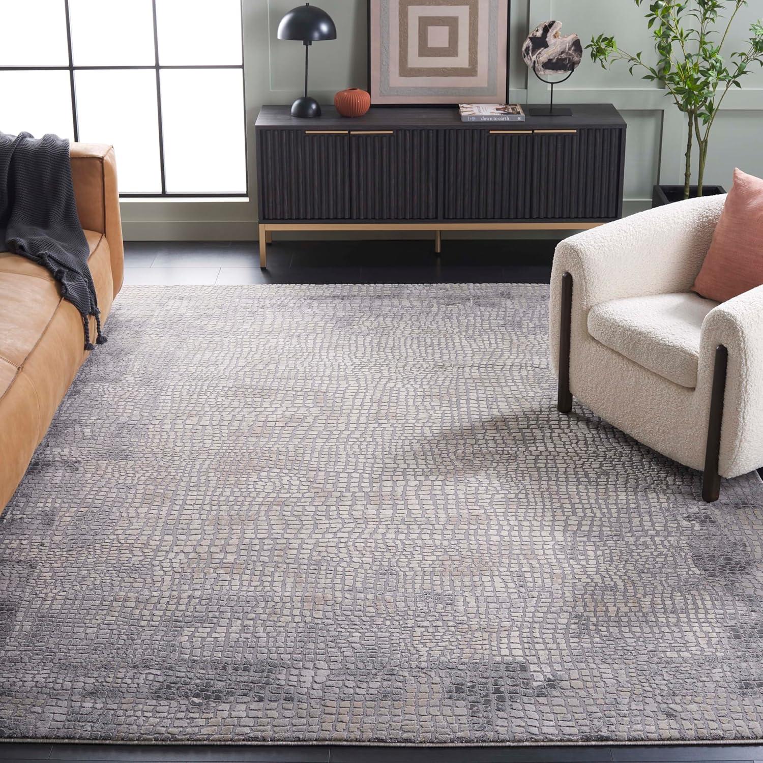 Gray Abstract 9' x 12' Stain-Resistant Synthetic Area Rug