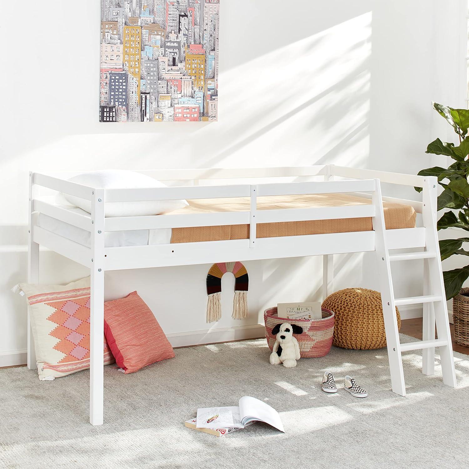 Twin Roxy Junior Kids' Loft Bed White - Bolton Furniture: Low Loft Bed, Brazilian Pine Frame, Unupholstered, All Ages