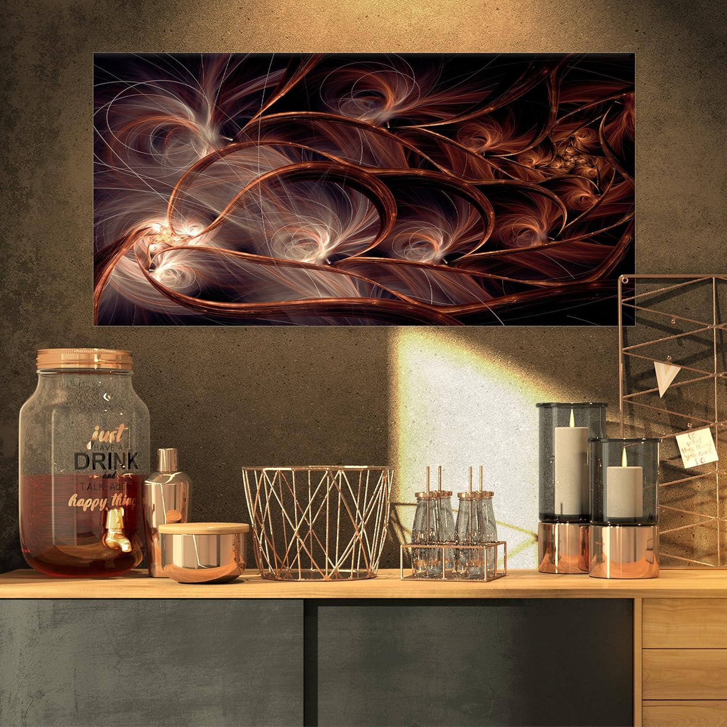 Design Art Glittering Brown Fractal Flower on Black Graphic Art on Wrapped Canvas