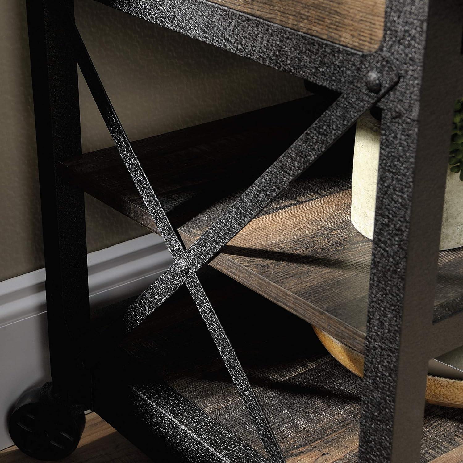 Steel River TV Stand for TVs up to 55" Brown - Sauder: Industrial Style, Open Shelving, Metal Frame