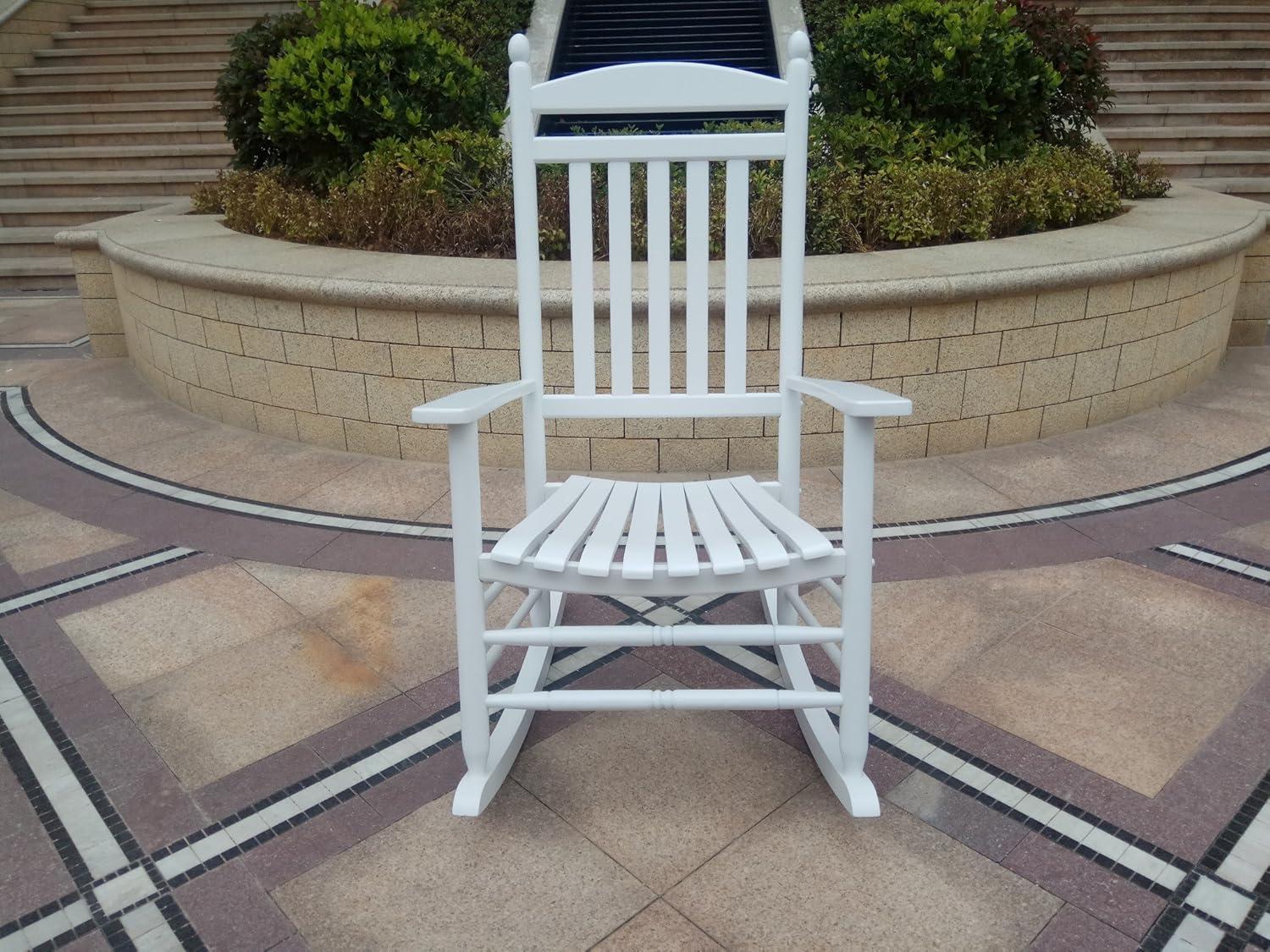 White Wood Traditional Outdoor Rocking Armchair