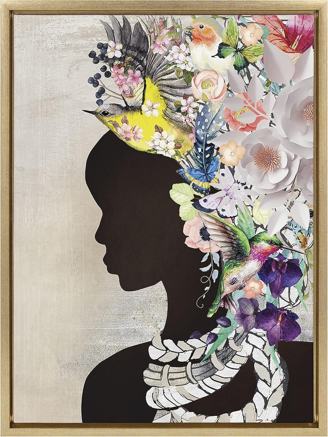 Kate and Laurel Sylvie Natural Woman Framed Canvas by Nikki Chu, 18x24, Bright Gold