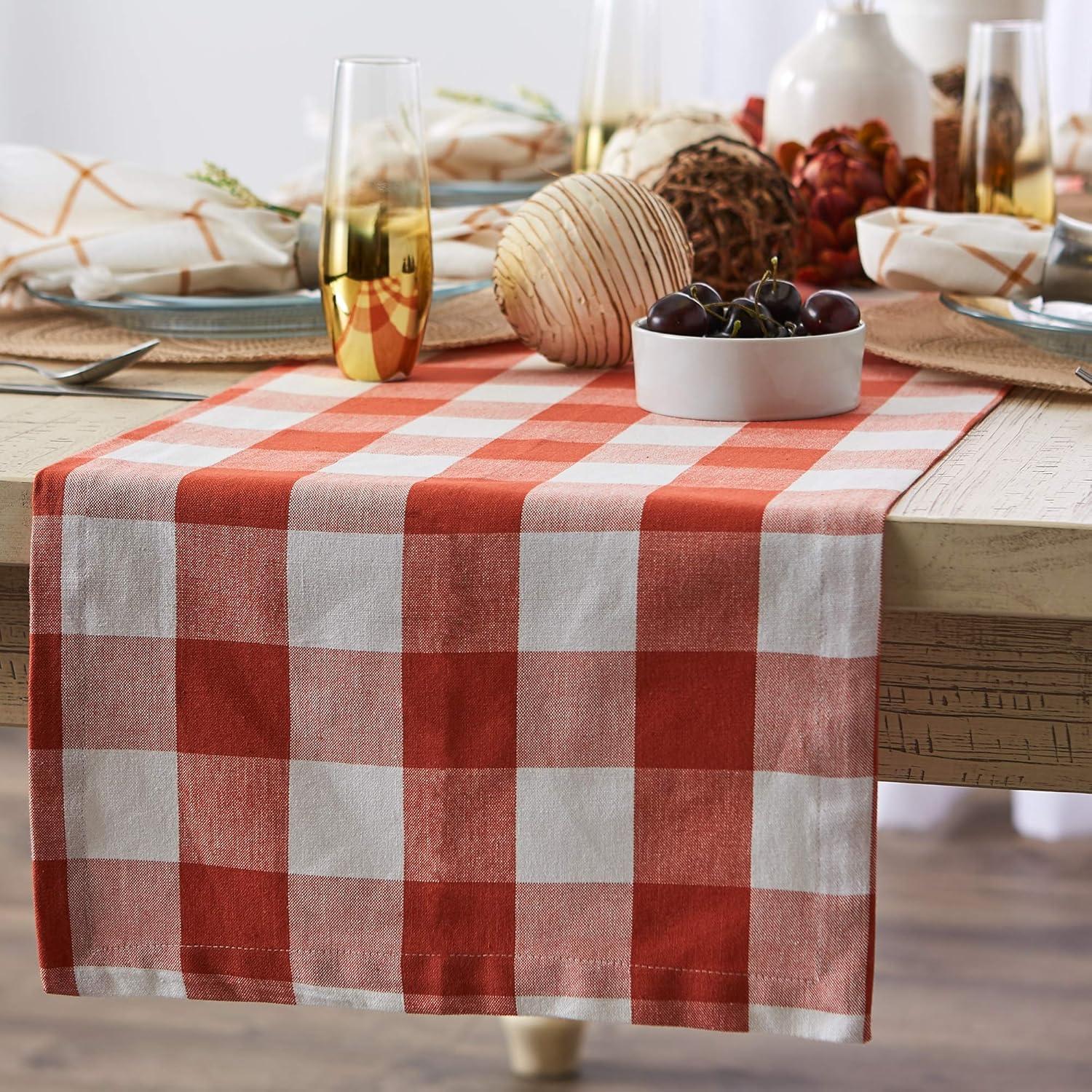DII 14" x 108" Traditional Cotton Table Runner in Red and White Finish
