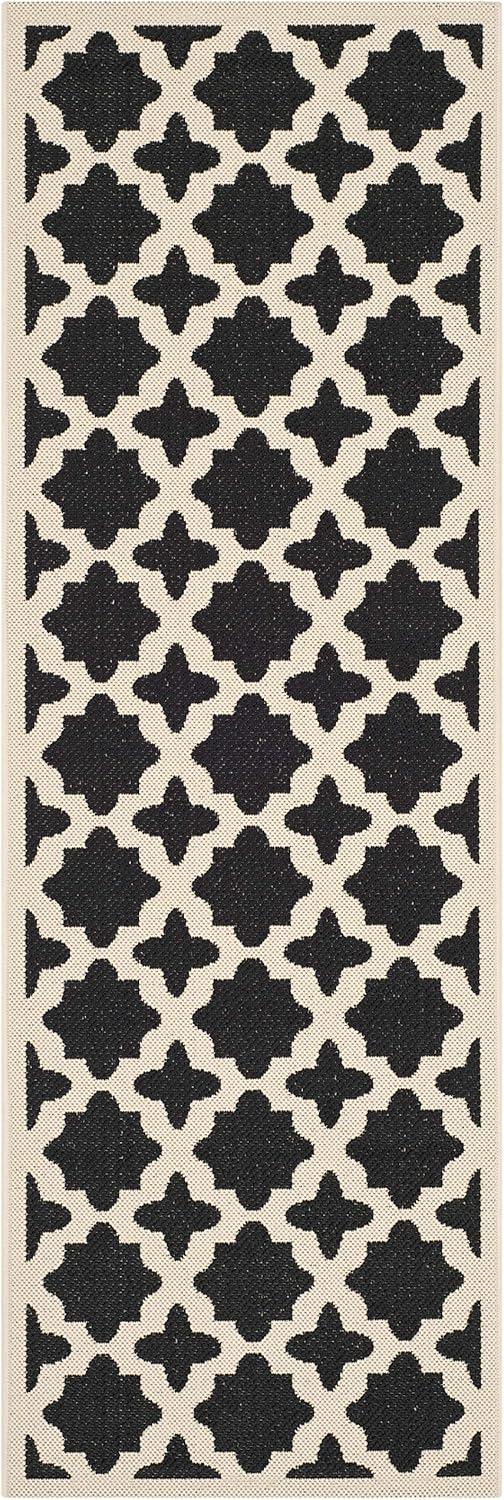 SAFAVIEH Courtyard Amanda Geometric Indoor/Outdoor Runner Rug, Black/Beige, 2'3" x 10'