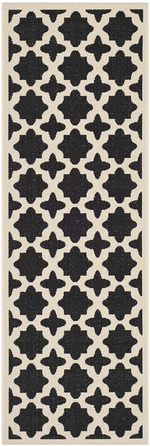 SAFAVIEH Courtyard Amanda Geometric Indoor/Outdoor Runner Rug, Black/Beige, 2'3" x 10'