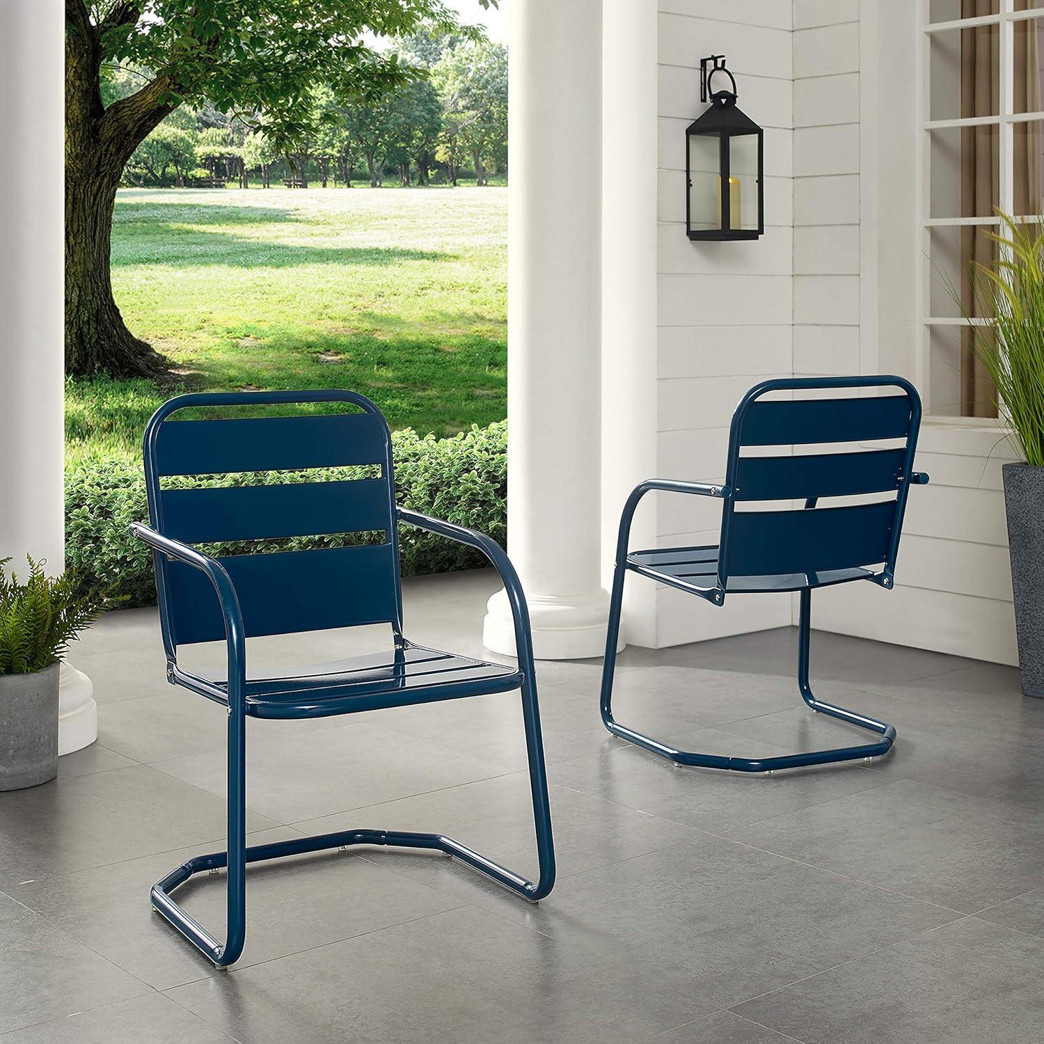 Brighton 2pc Metal Chair Set - Navy - Crosley