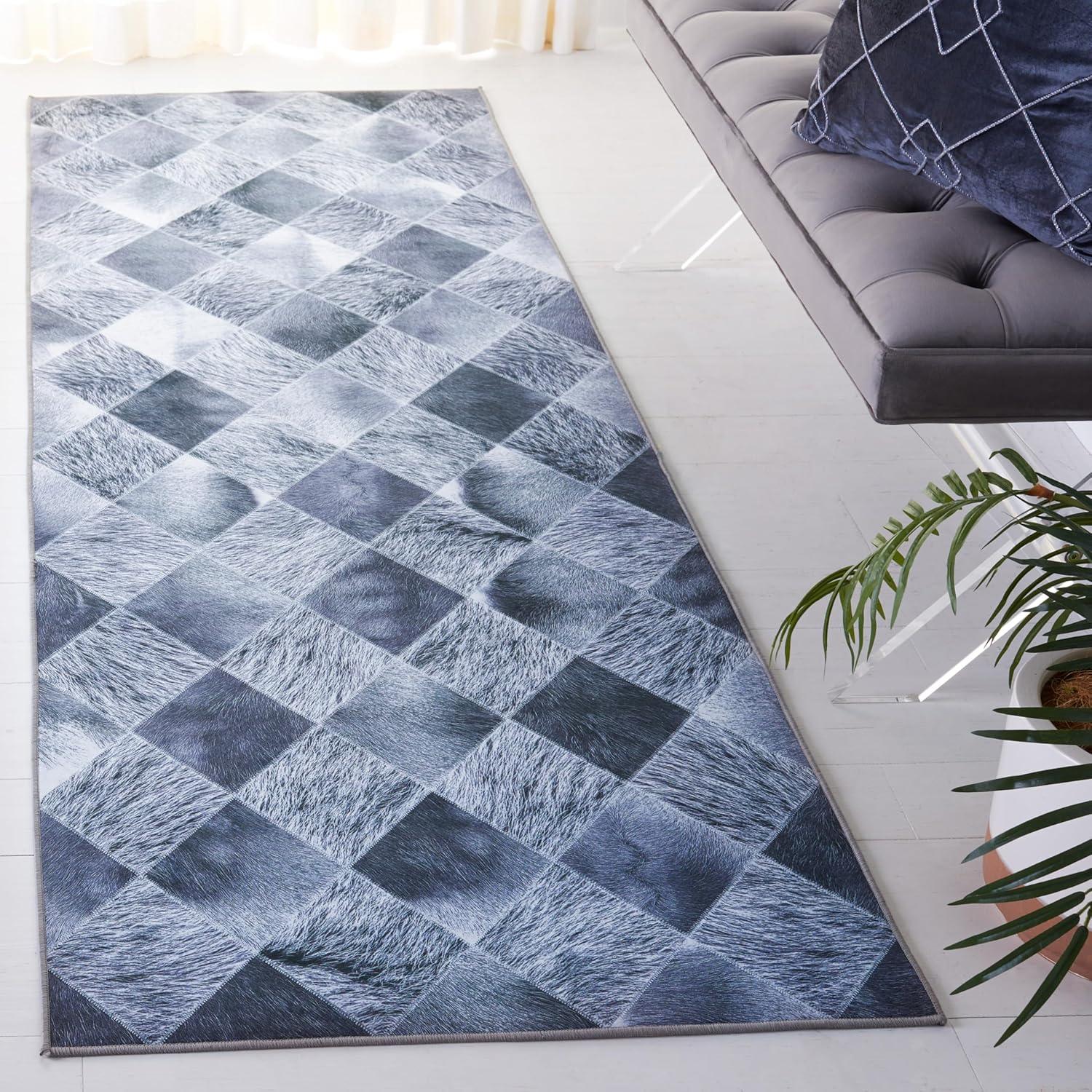 Faux Hide FAH550 Power Loomed Machine Washable Runner Rug - Grey/Dark Grey - 2'6"x8' - Safavieh.
