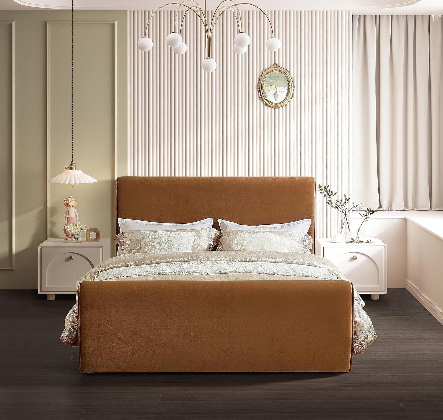 Meridian Furniture Sloan Saddle Velvet Queen Bed