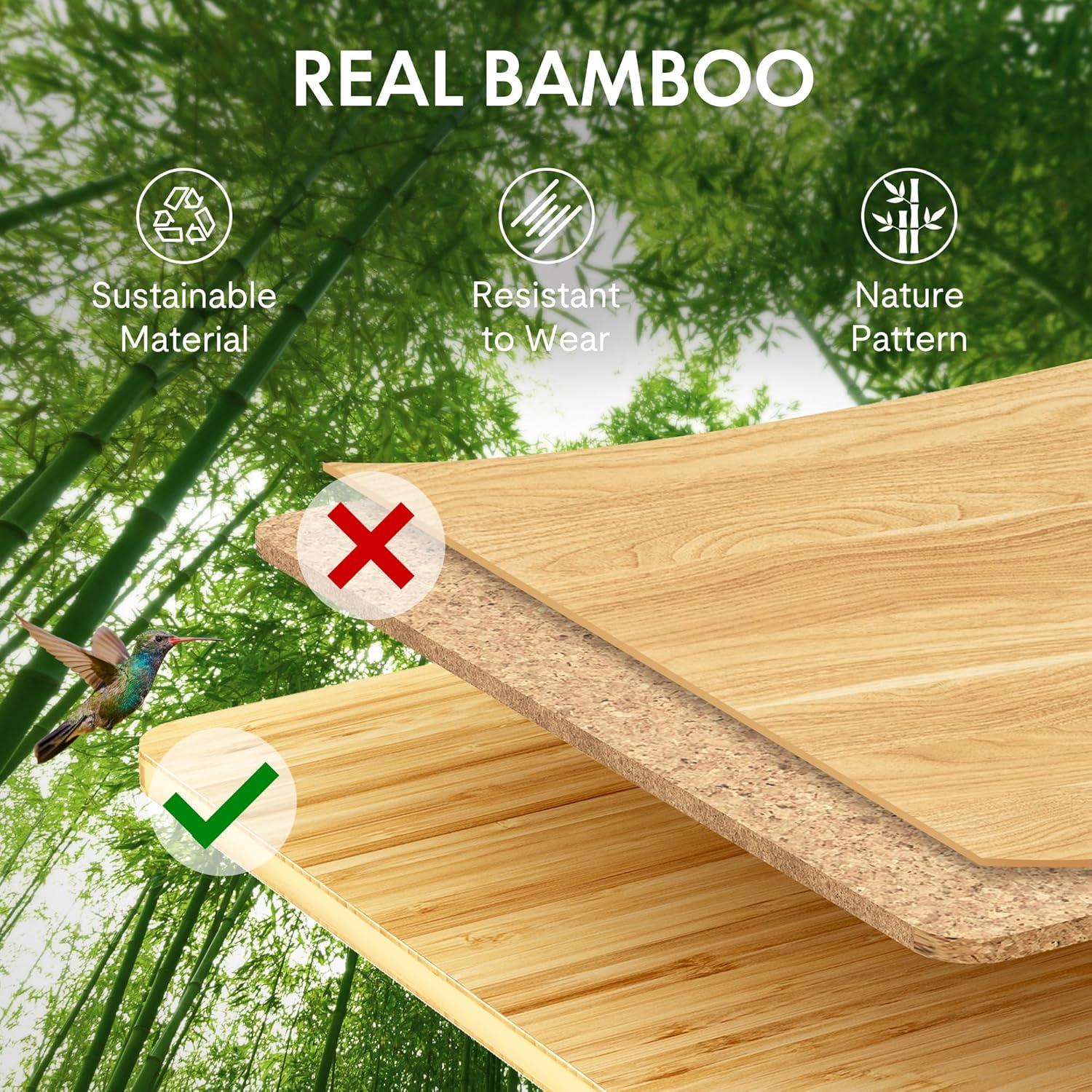 FLEXISPOT Q8 55" Bamboo Standing Desk, Dual Motor 3 Stages Adjustable Height Electric Computer Workstation w/Wireless Charging, Drawer, Quick Install, 220lbs Capacity (Bamboo Tabletop + White Frame)