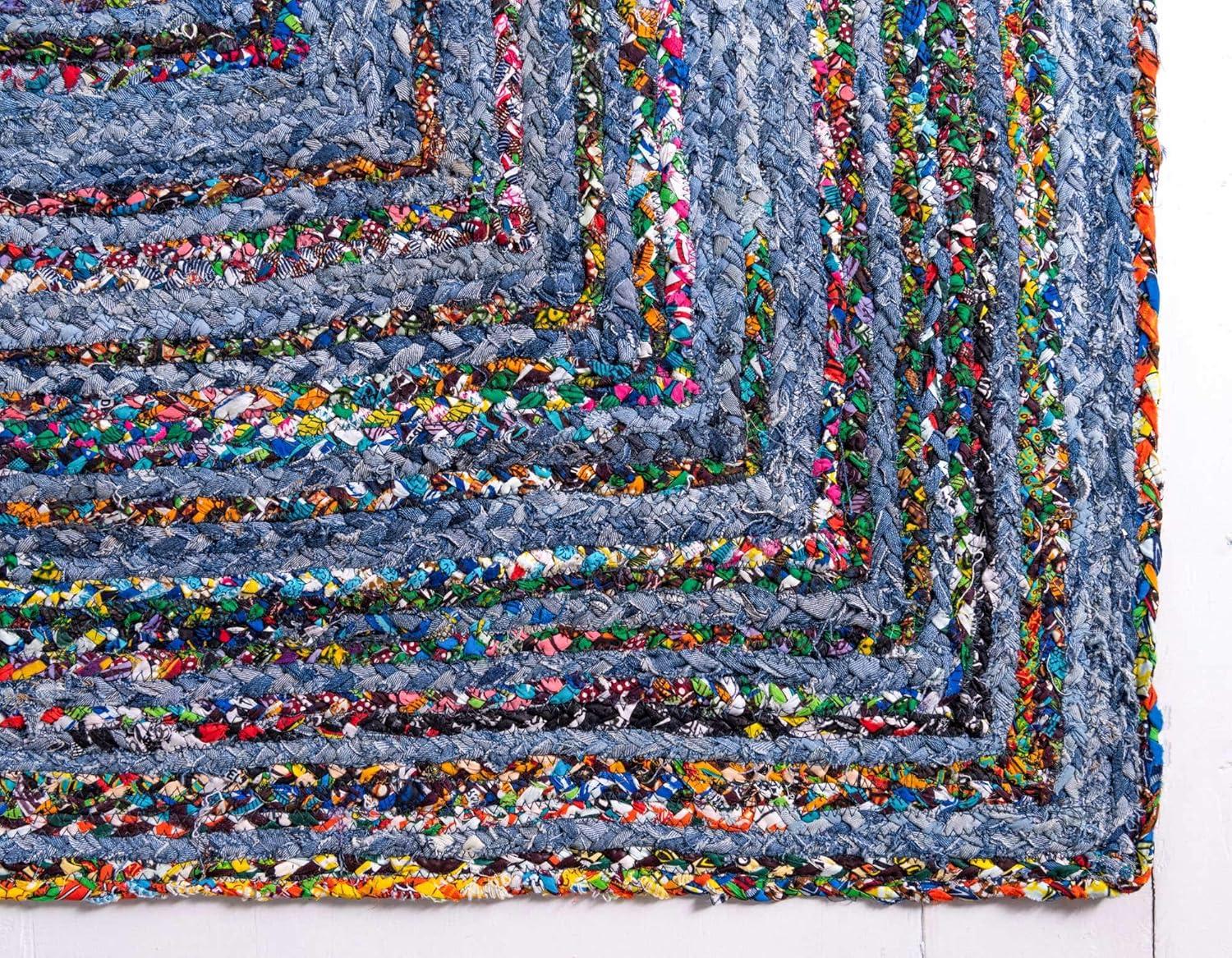 Unique Loom Braided Chindi Rug Blue and Multi/Green 2' x 3' 1" Rectangle Hand Made Abstract Comfort Perfect For Living Room Bed Room Dining Room Office