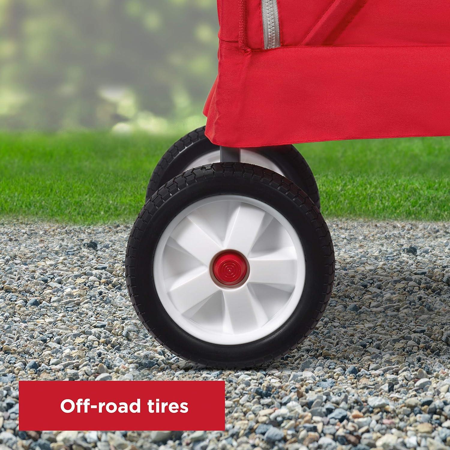 Radio Flyer, 3-in-1 off-Road EZ Folding Kids Wagon with Canopy, Puncture Proof Tires, Red