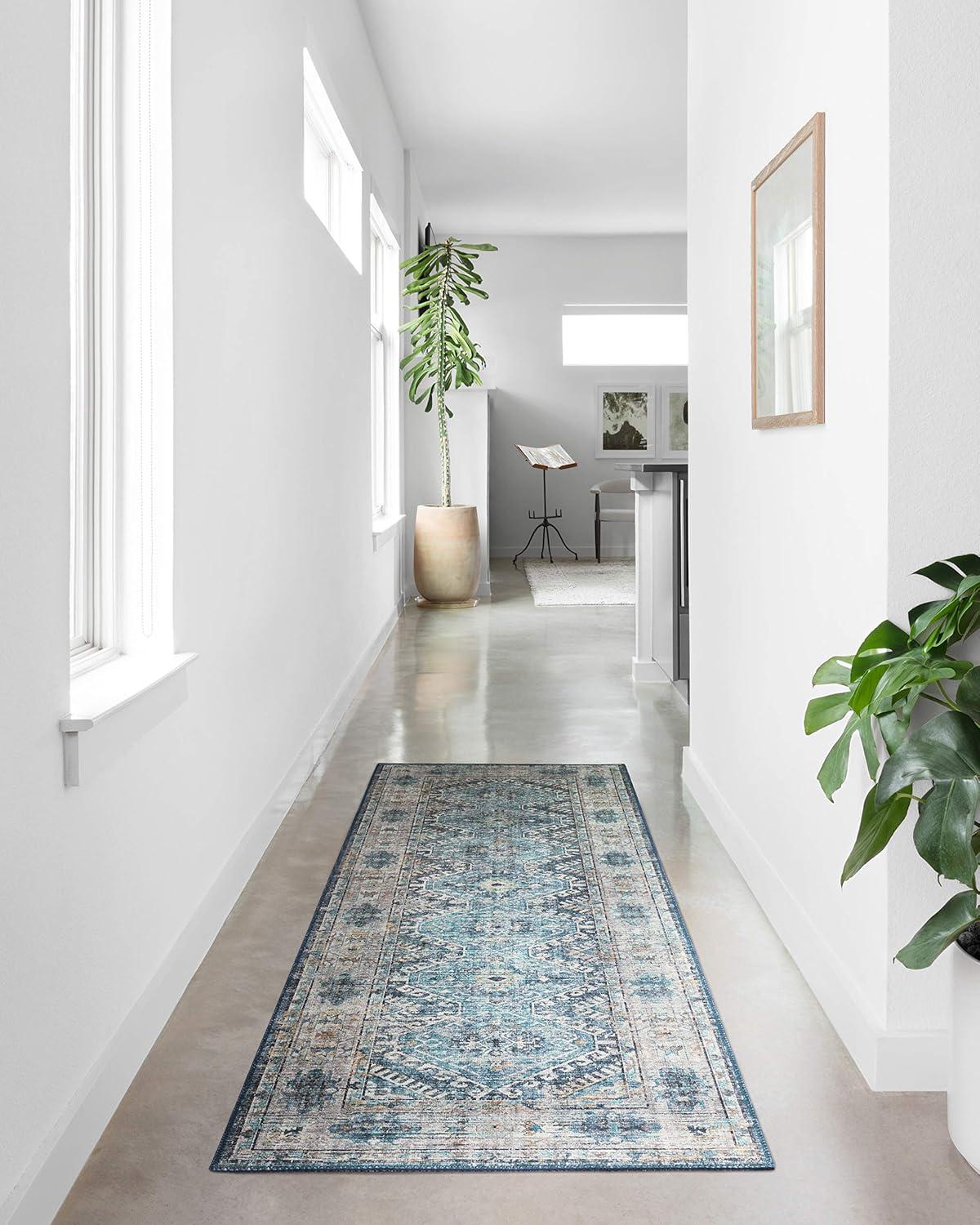 Denim and Natural Easy-Care Wool Blend 2' x 5' Area Rug