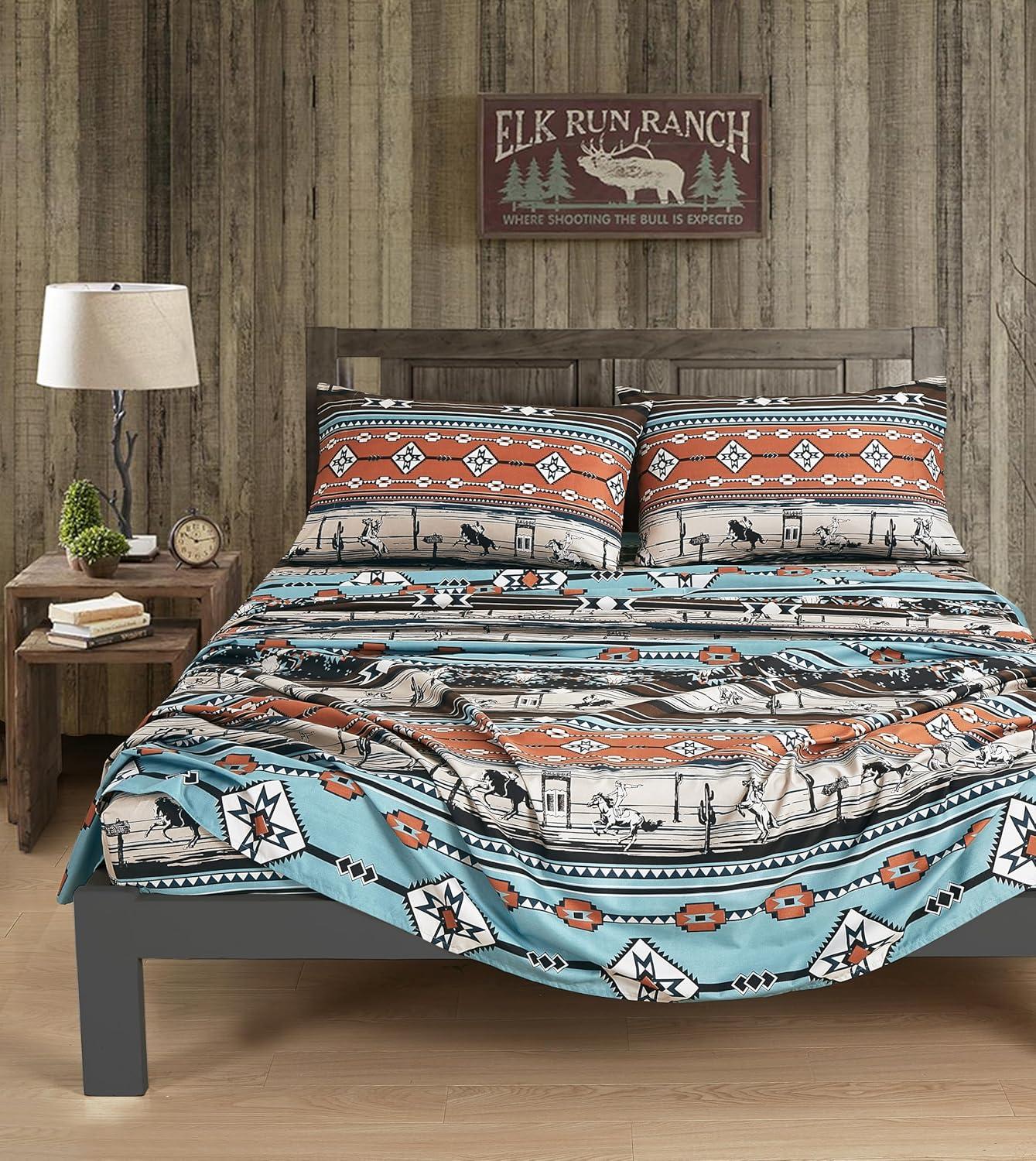 Southwestern Cowboy Rodeo Full Size Multicolor Microfiber Sheet Set
