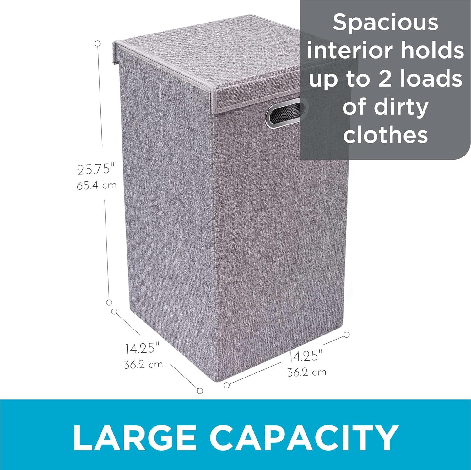 Gray Medium Polyester Linen Upright Laundry Hamper with Lid