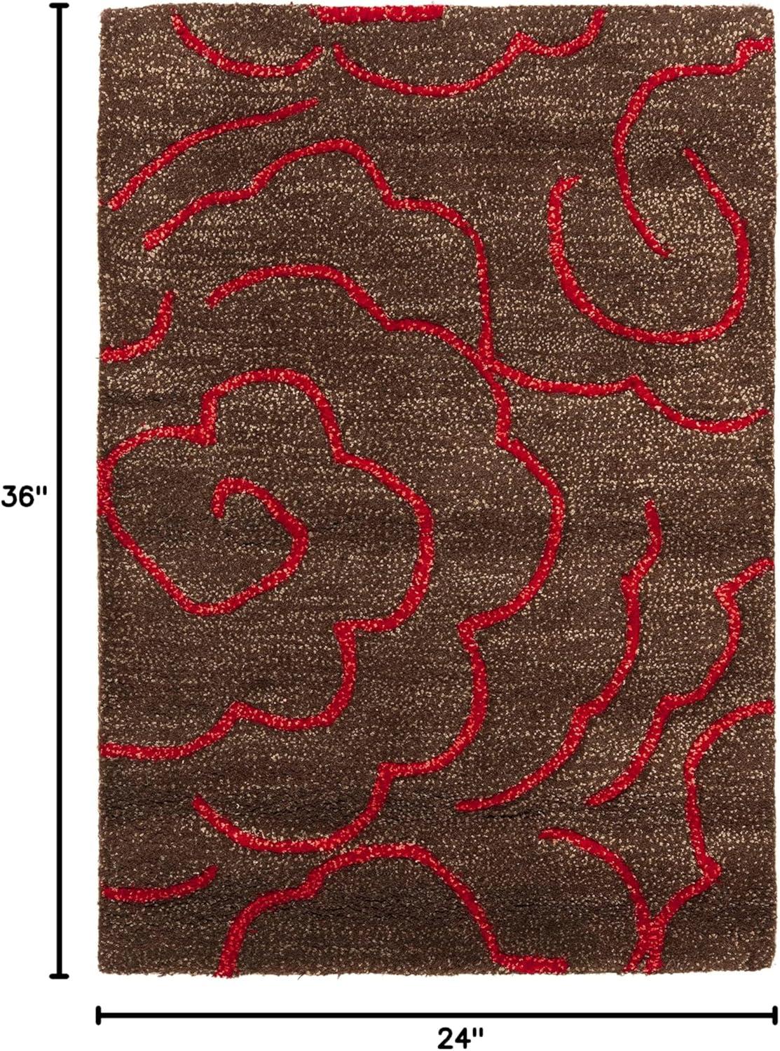 SAFAVIEH Soho Trinity Floral Wool Area Rug, Chocolate/Red, 2' x 3'