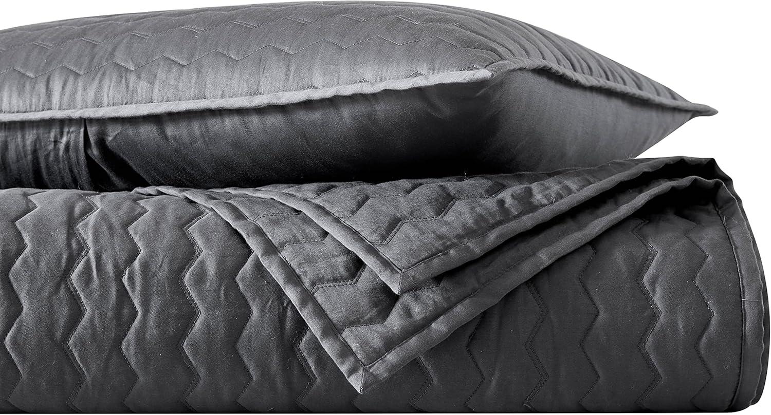 Soft Charcoal Reversible Cotton Queen Quilt Set