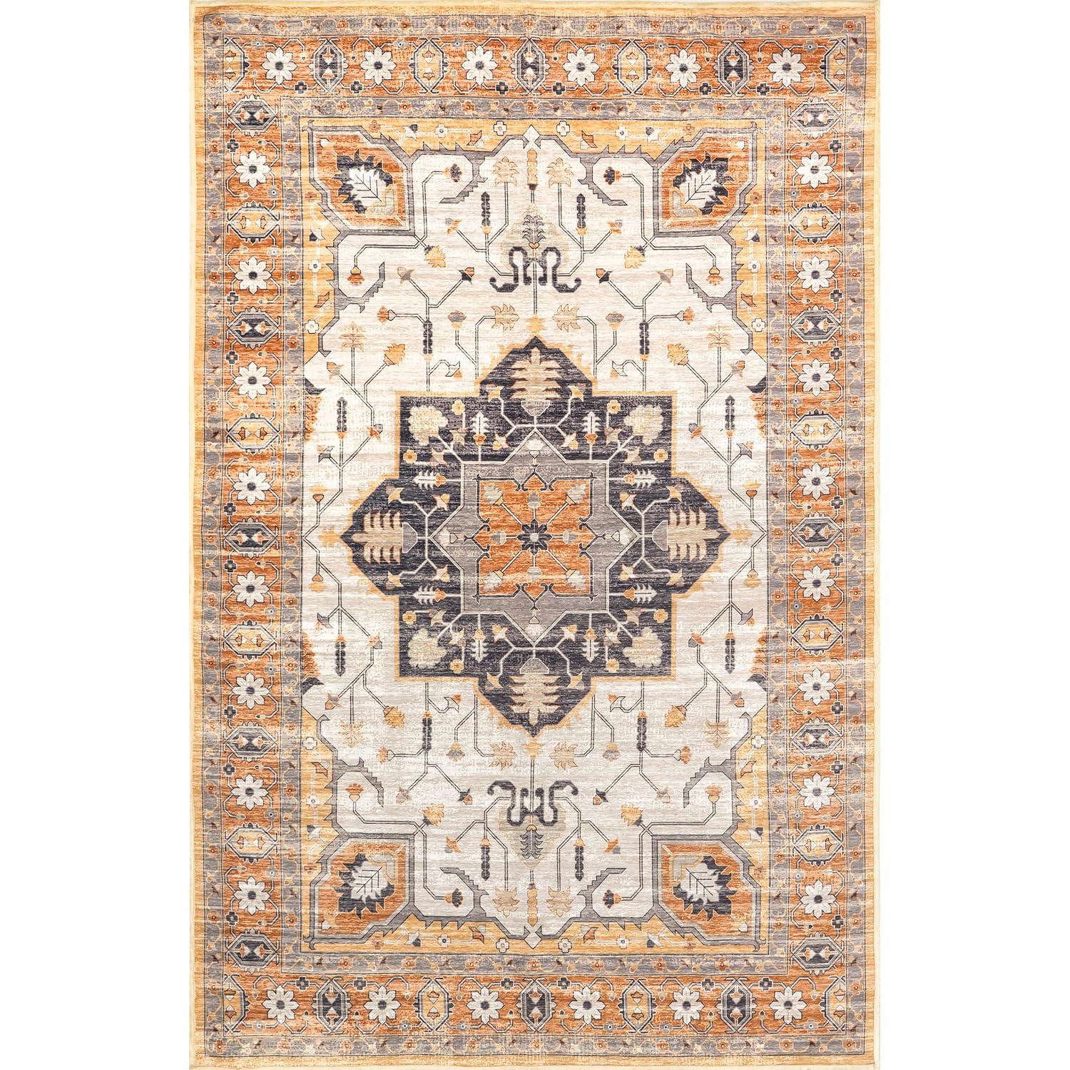 Nuloom Cira Traditional Vintage Machine Washable Indoor Area Rug, 5' x 8', Beige