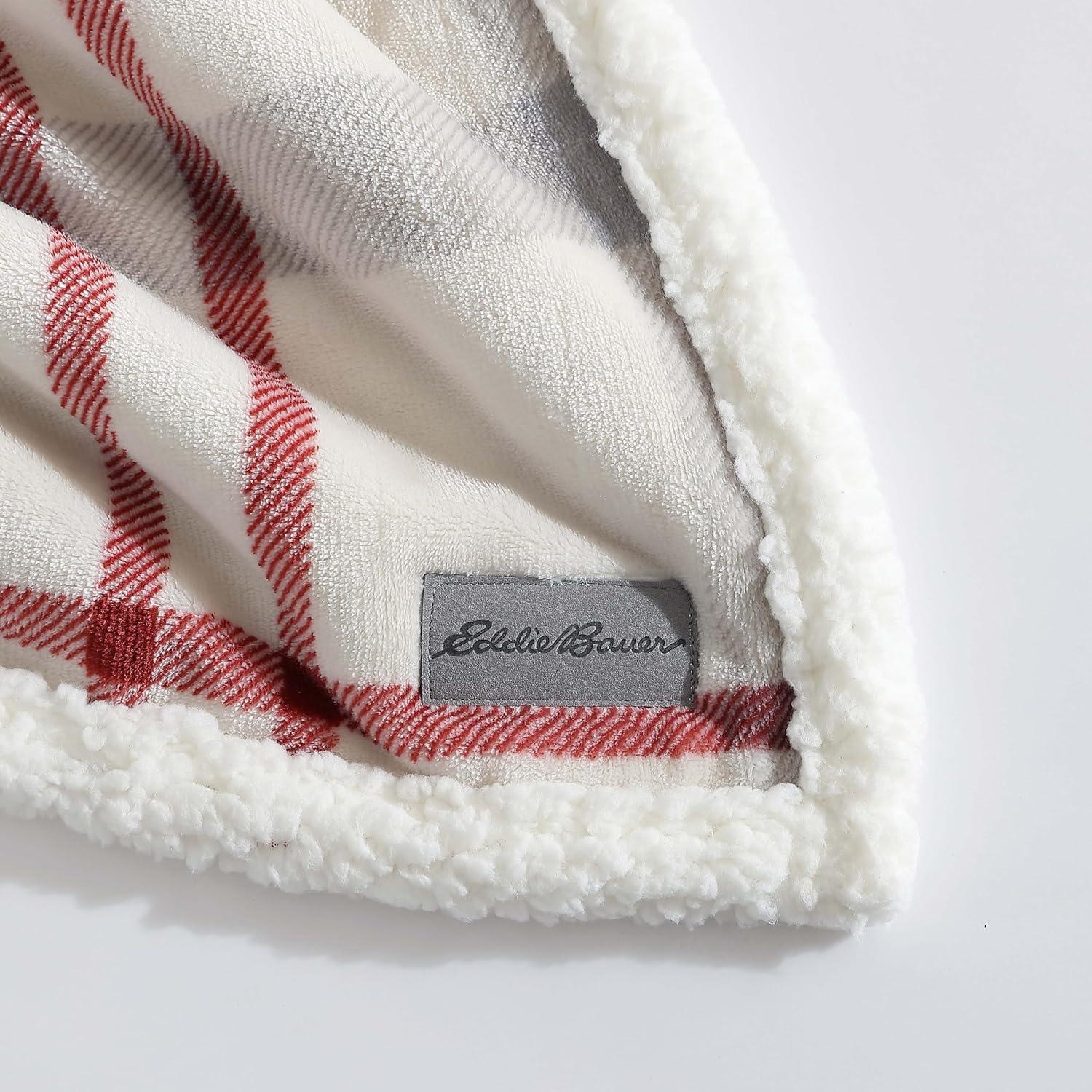 New Castle Red Reversible Sherpa Fleece Throw Blanket