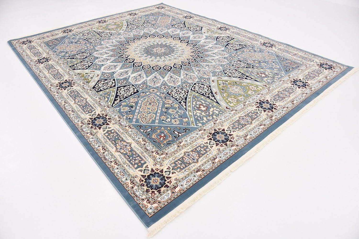 Blue Floral 8' x 10' Stain-Resistant Easy Care Rug