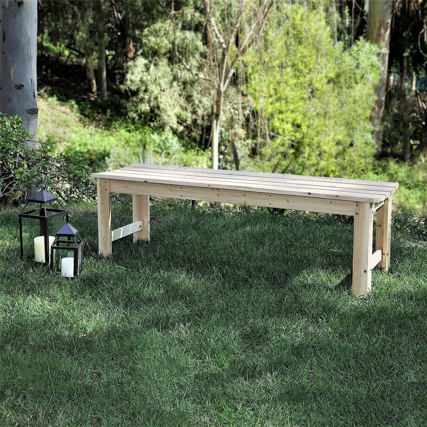 Shine Company 5 Foot Backless Yellow Cedar Bench for Garden and Patio, Natural