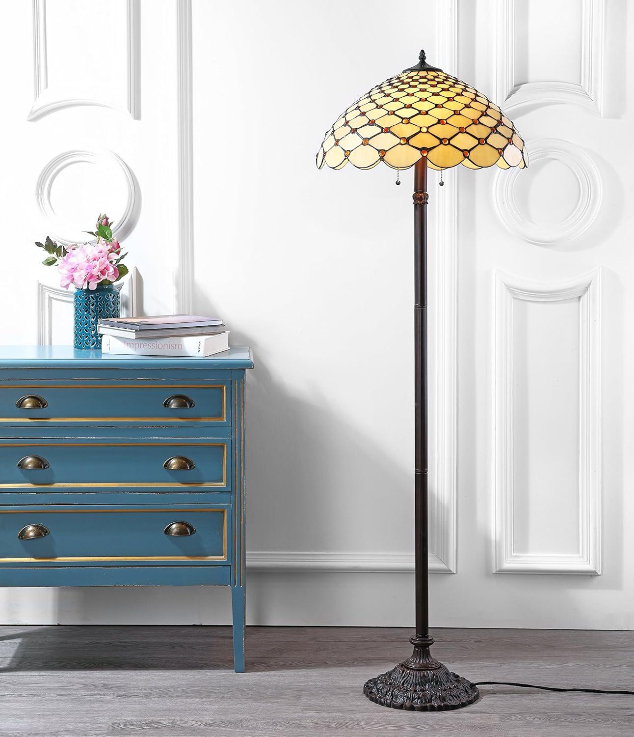 JONATHAN Y JYL8009A Lee Tiffany-Style 62" LED Floor Lamp, Traditional, Art Nouveau Style for Office, Living Room, Family Room, Dining, Bedroom, Hallway, Foyer, Bronze