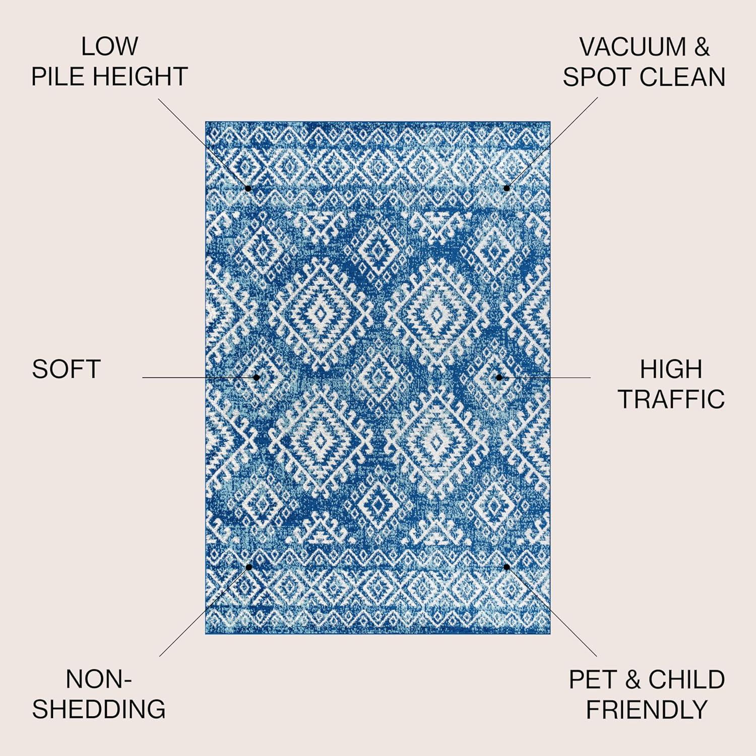 Blue and White 4' x 6' Synthetic Moroccan Area Rug