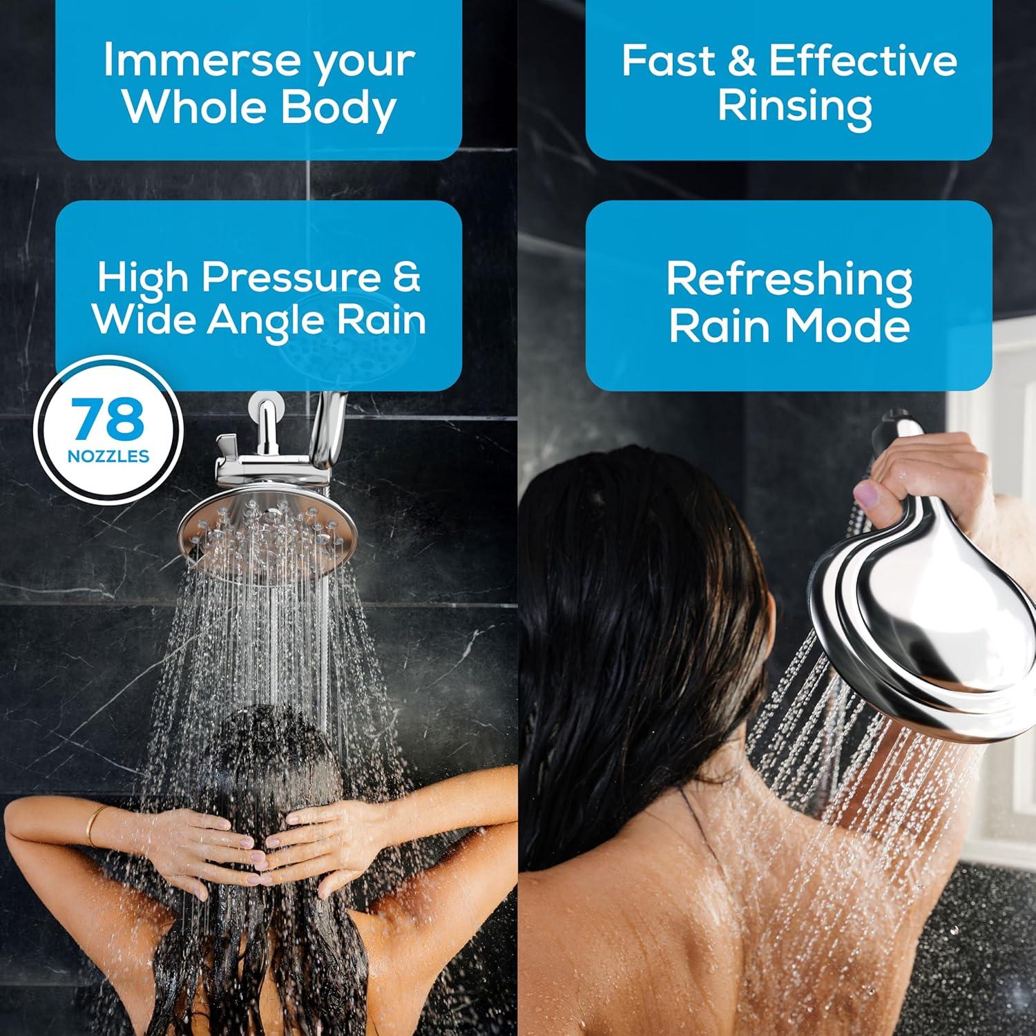 SparkPod Dual Shower Head - 8'' High Pressure Rain Shower Heads with Handheld Spray Combo - Rainfall, Handheld & Dual Mode - Easy Install 3-Way Showerhead with Hose & Holder (Midnight Black Matte)