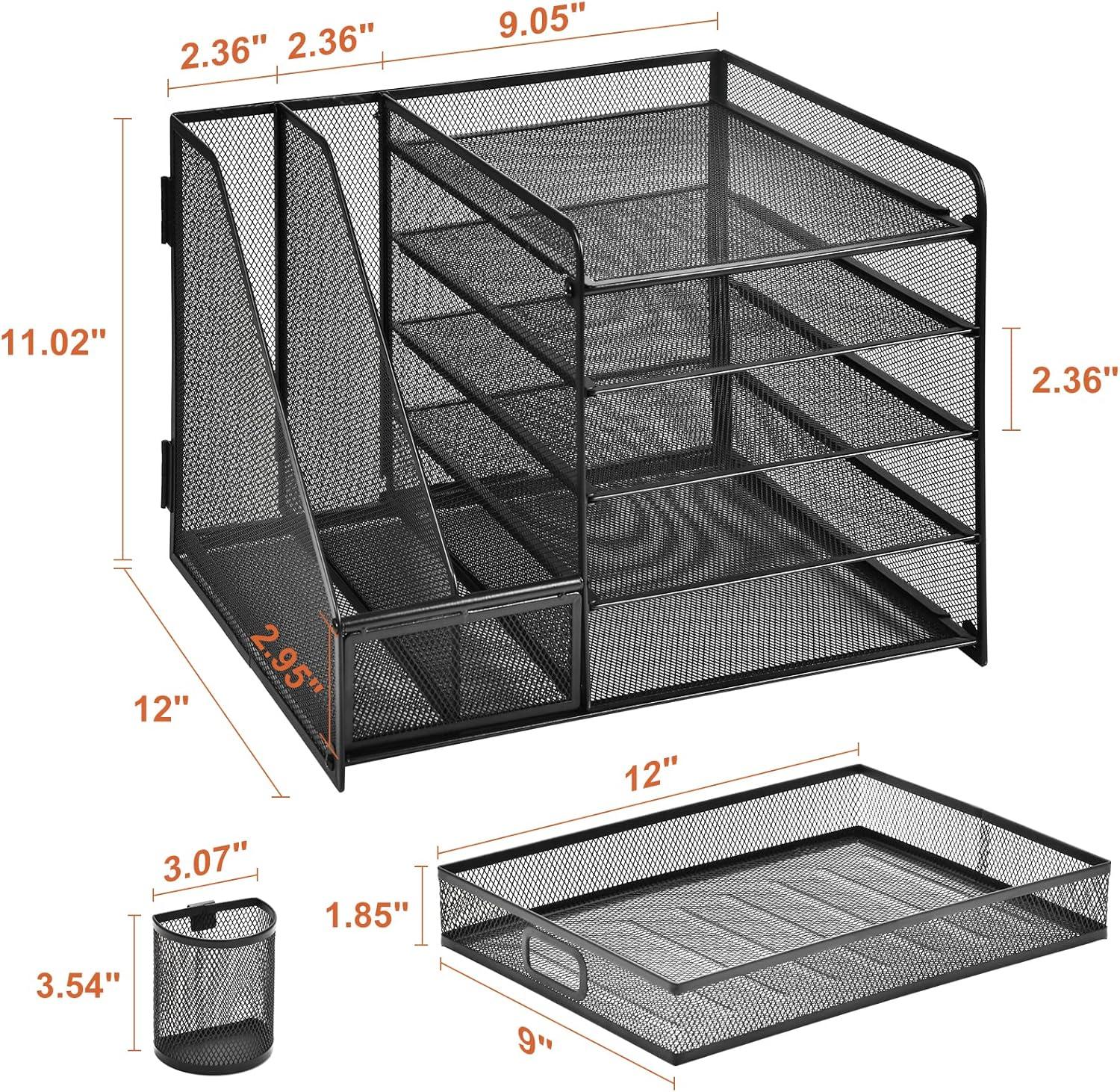 Marbrasse Desk Organizer with File Holder, 5-Tier Paper Letter Tray Organizer, Mesh Desk Organizers and Accessories with Magazine Holder, Desktop Organizer and Storage for Office Supplies