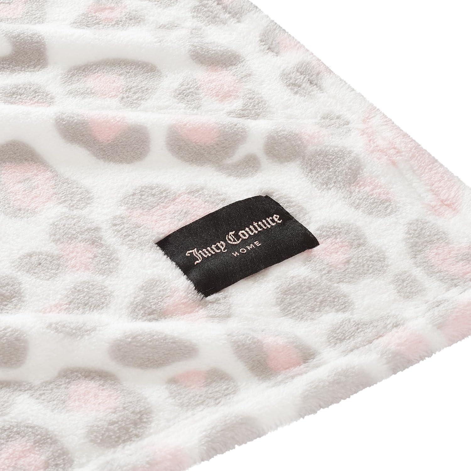 Juicy Couture Pink and White Leopard Plush Throw Blanket