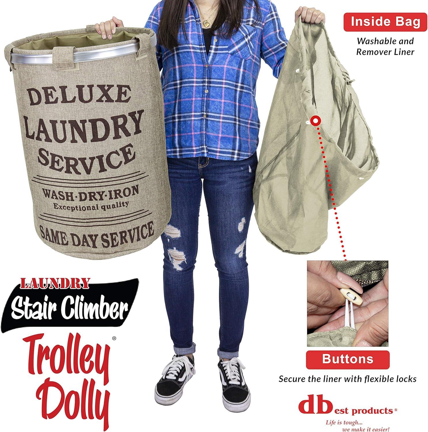 dbest products Stair Climber Trolley Dolly with Laundry Hamper, Beige